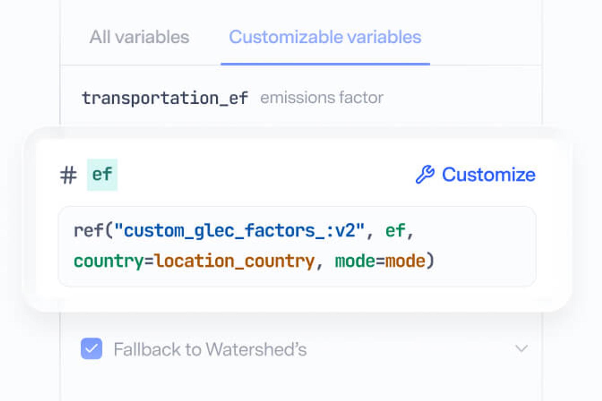 Customize transportation emission factor using custom variables