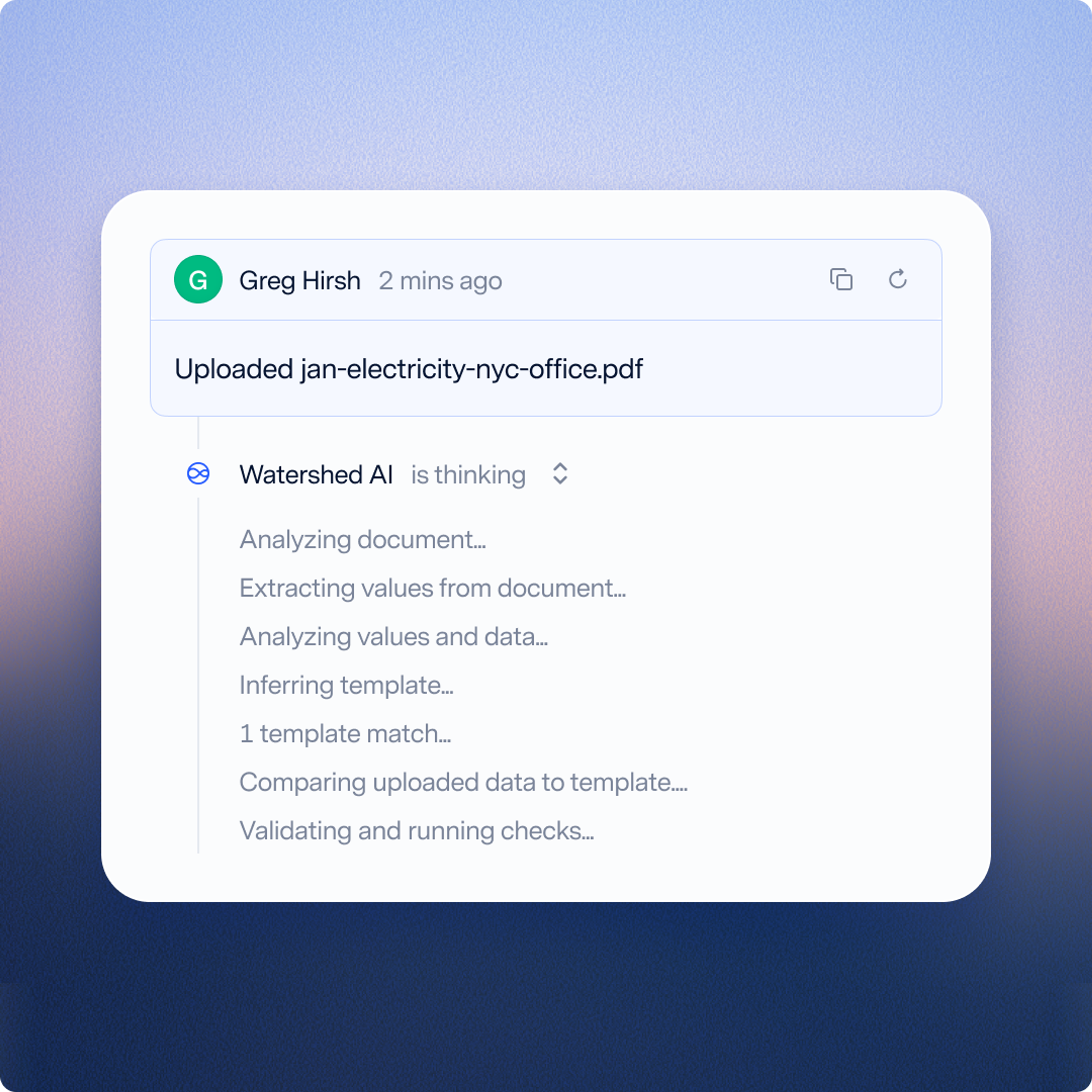 Watershed AI scanning and analyzing an uploaded PDF document.