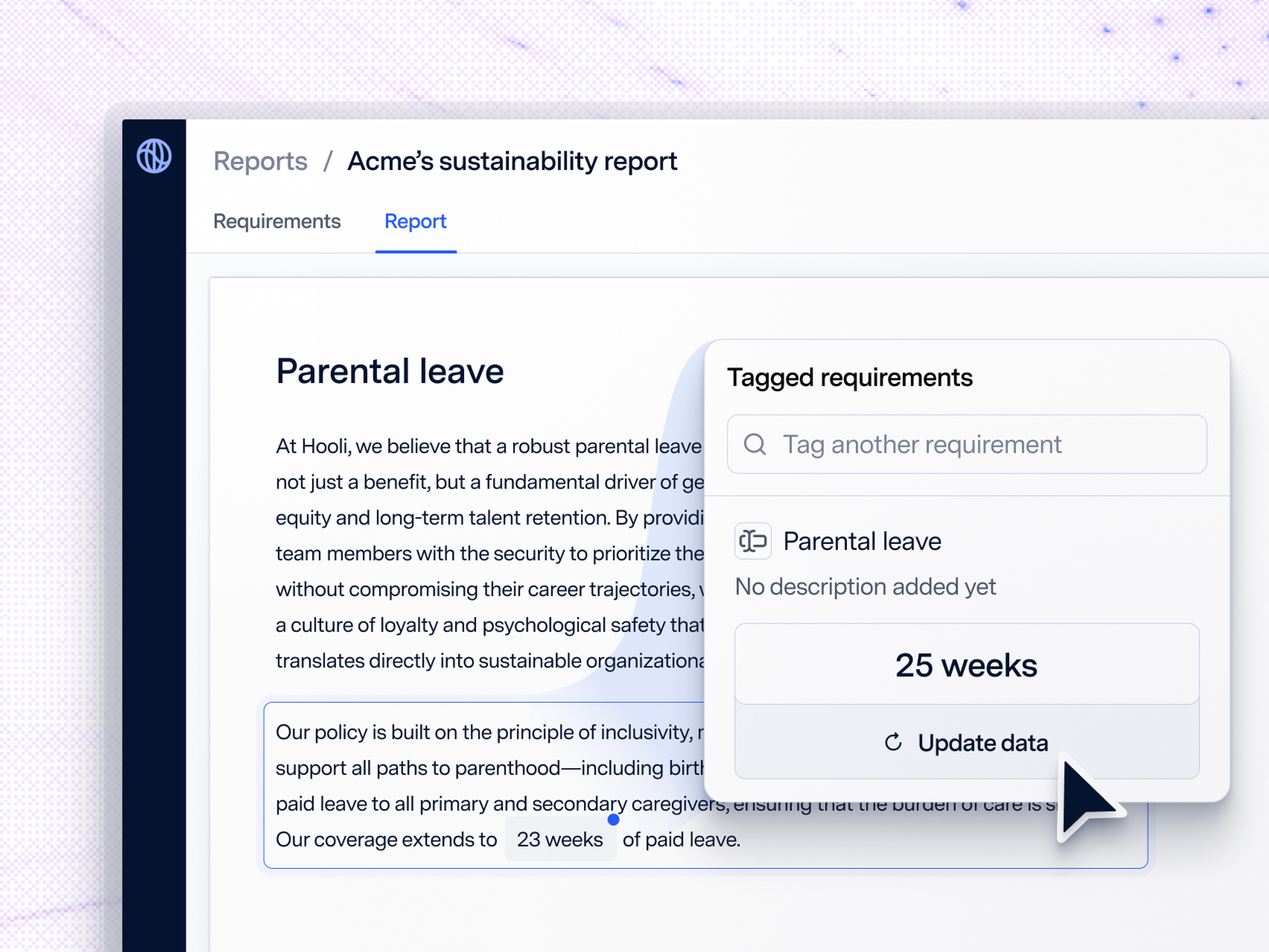 Image shows parental leave ESG data being updated in Watershed