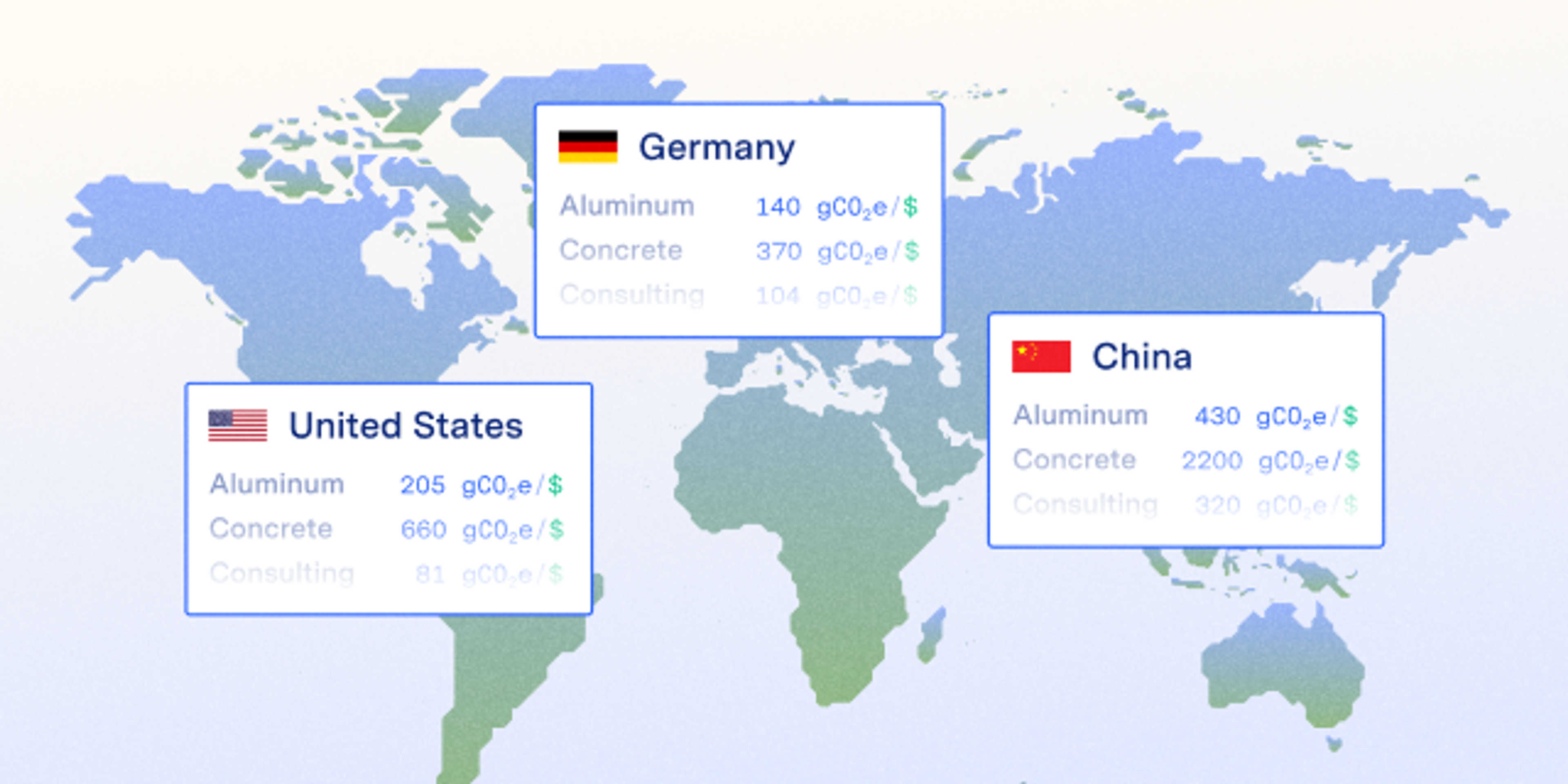 a map displaying CEDA's emissions factors for various building materials around the world