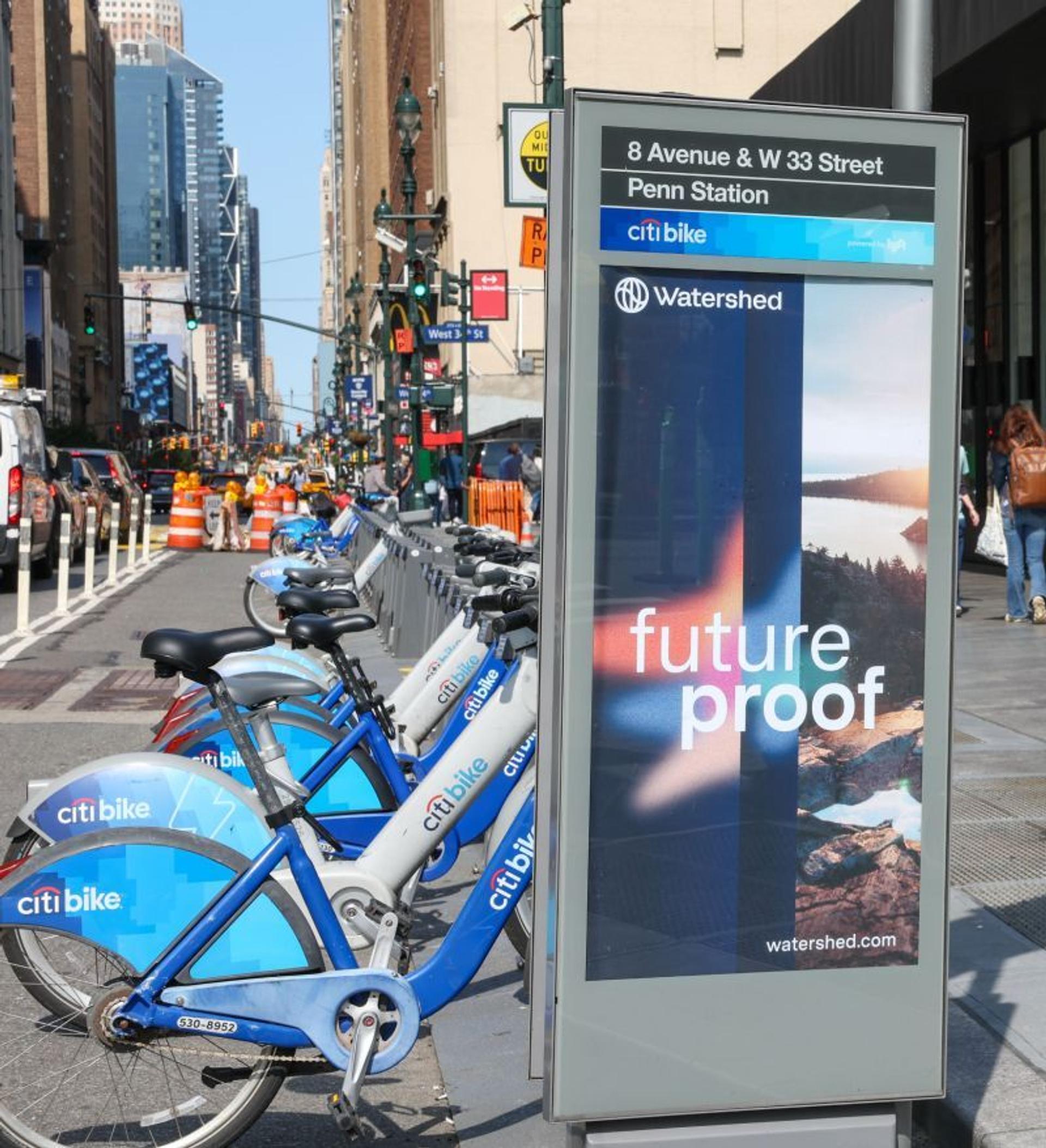 Citibike station with Watershed ad