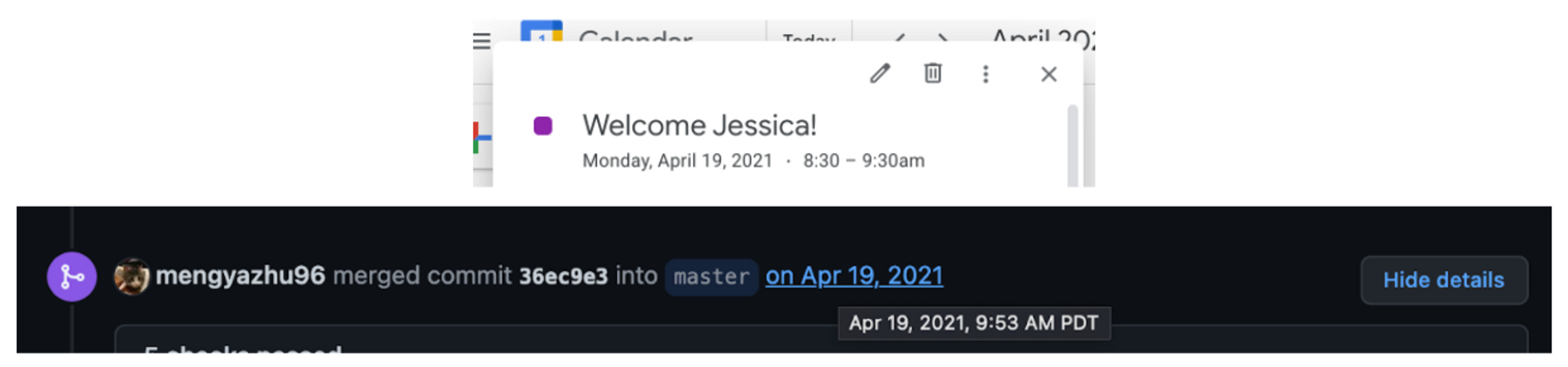 Time from Jessica's welcome to merging PR