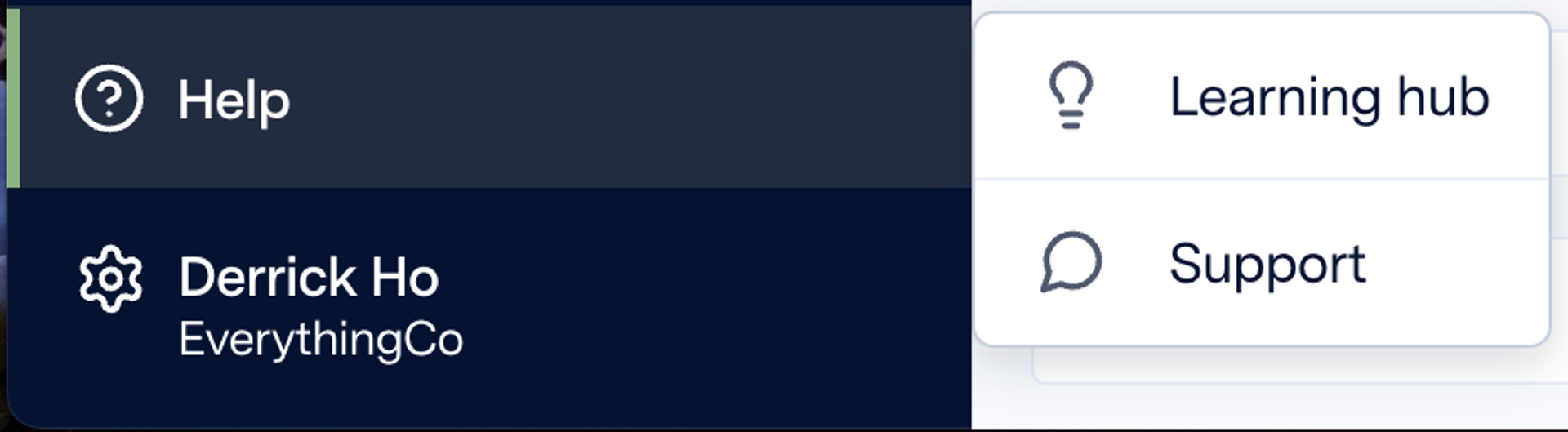 A screenshot showing the support button in Watershed.