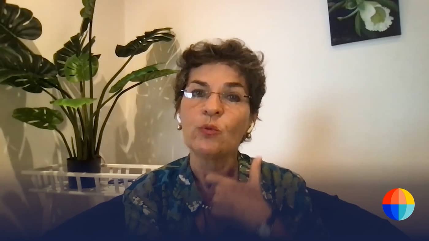 Frame of video showing Christina Figueres speaking