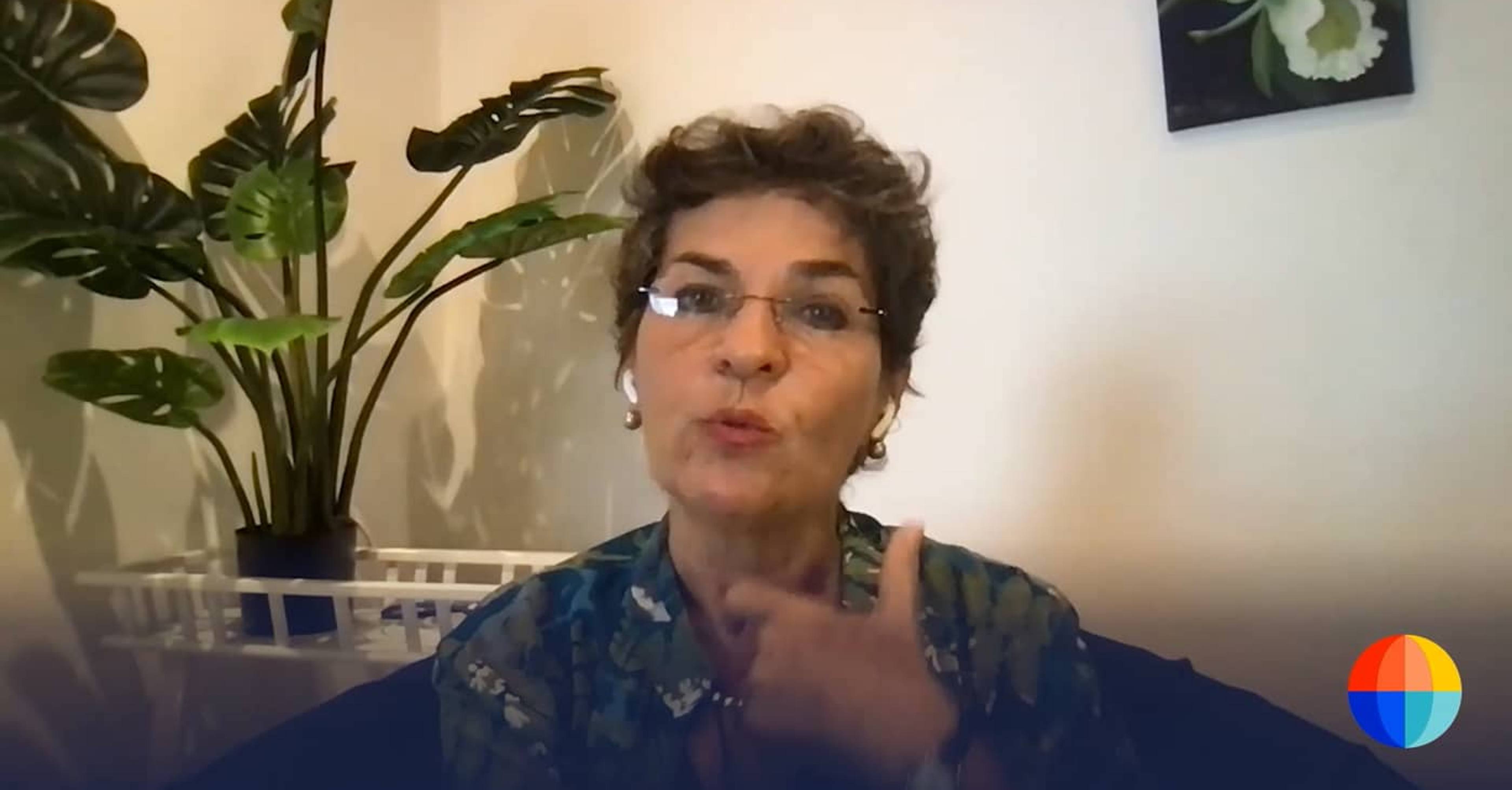 Frame of video showing Christina Figueres speaking