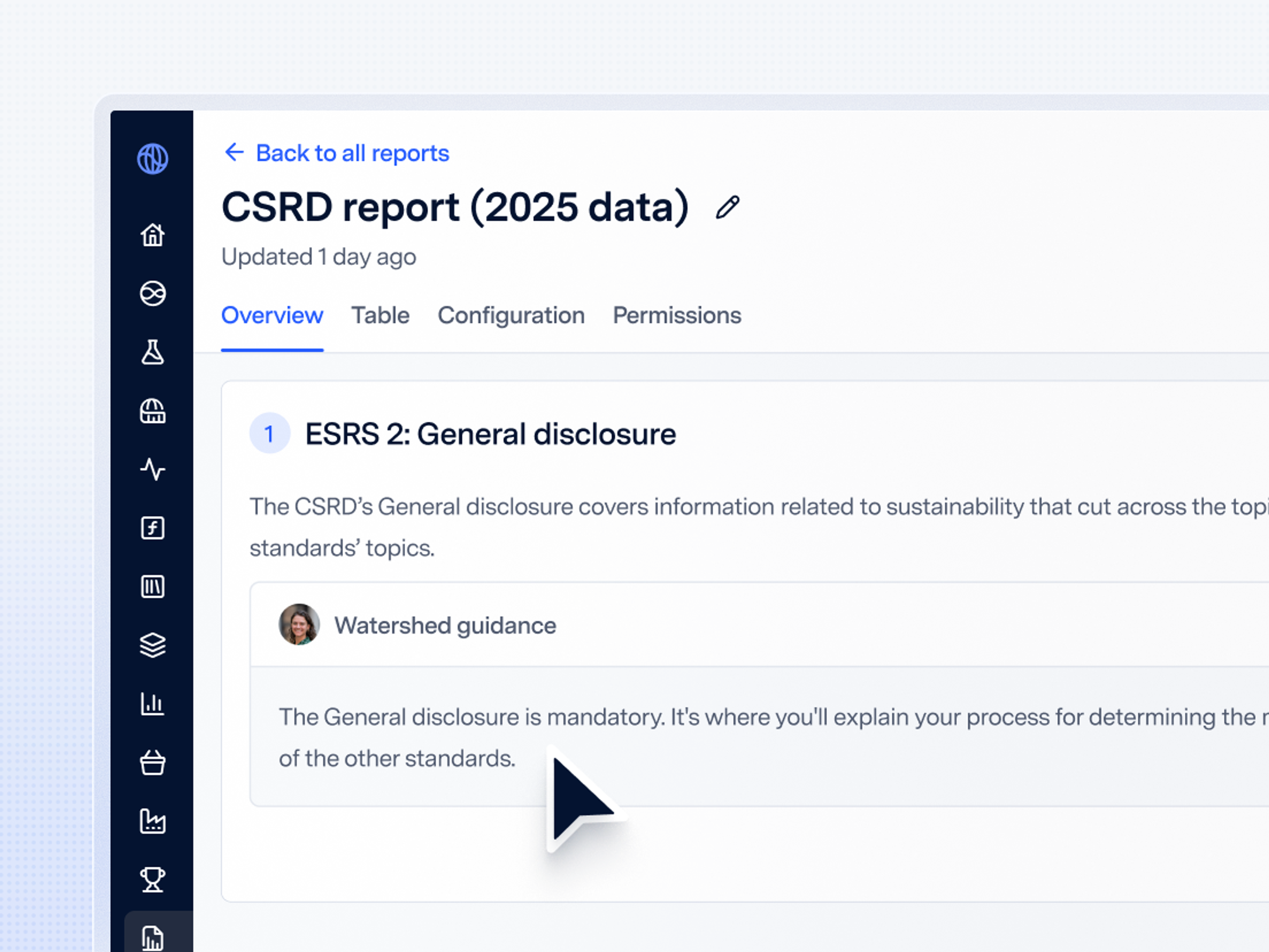 Request a demo of Watershed's CSRD report overview