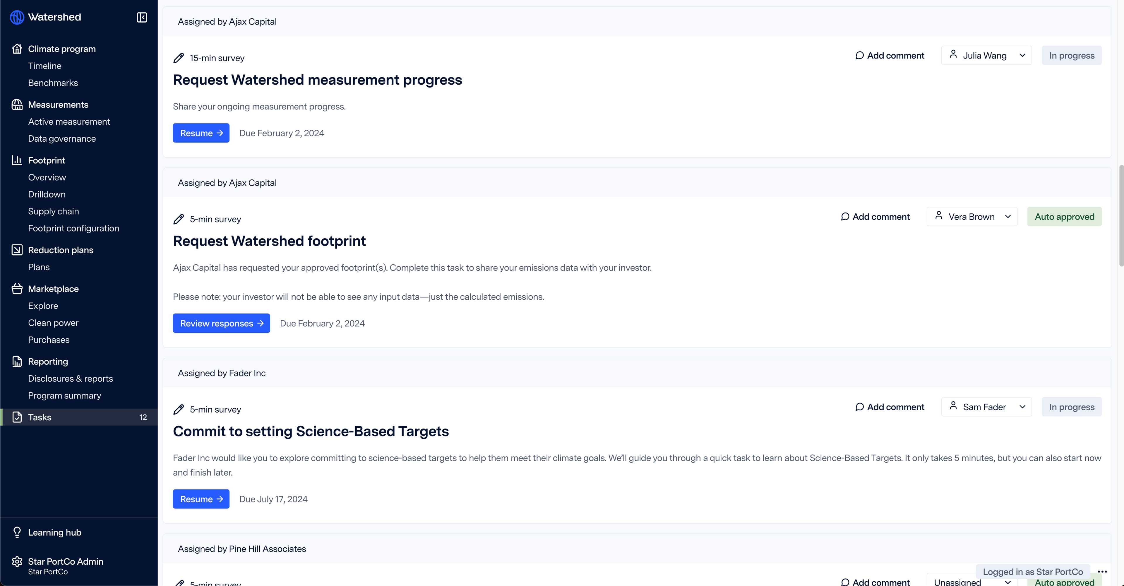 A screenshot showing how network tasks show up in Watershed