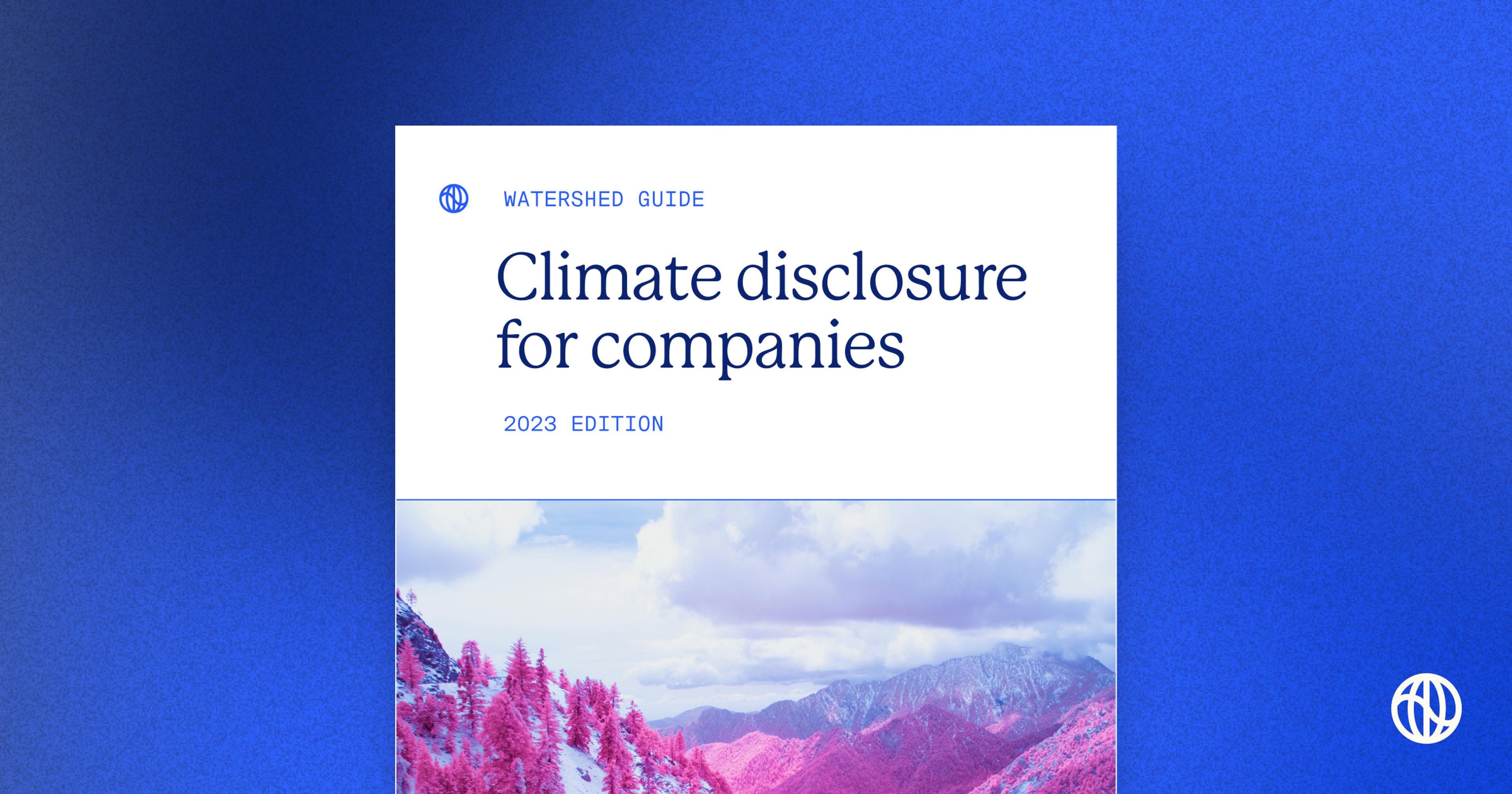 Cover of Climate Disclosure Guide PDF over blurred forest background