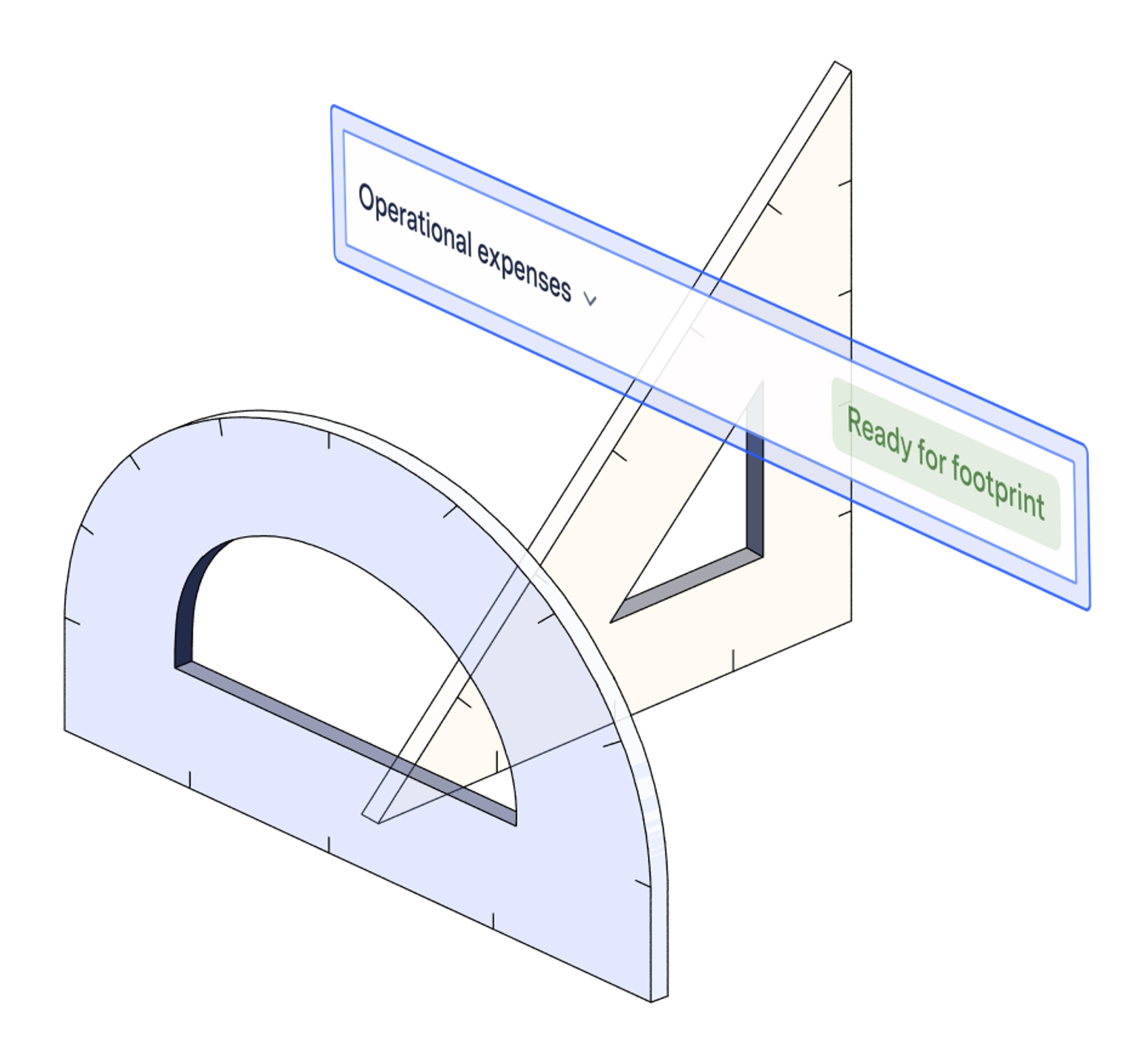 Illustration of protractor and triangle with Operational Expenses box labeled Ready for Footprint