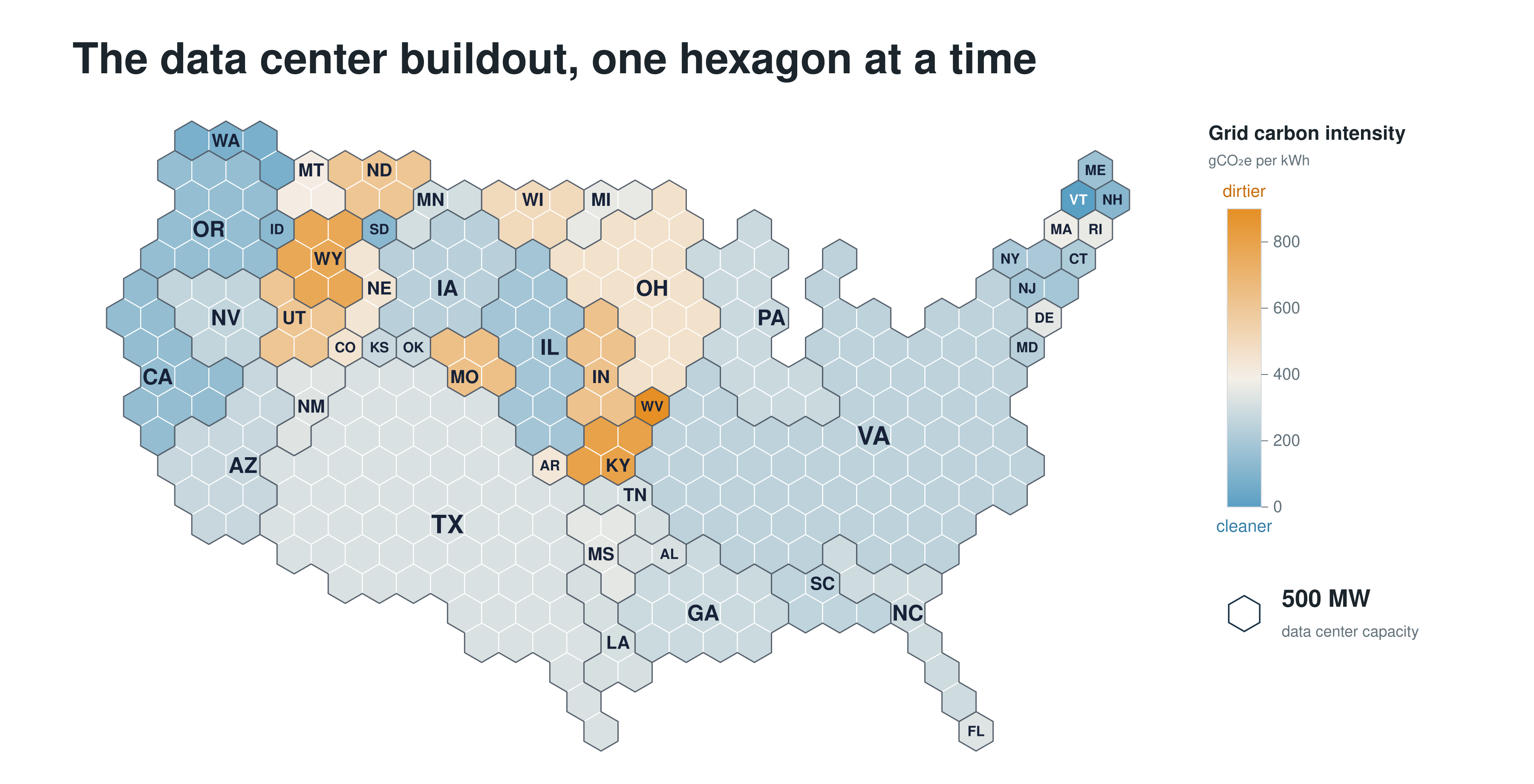 A map of the united states shows emissions intensity by region for AI prompts