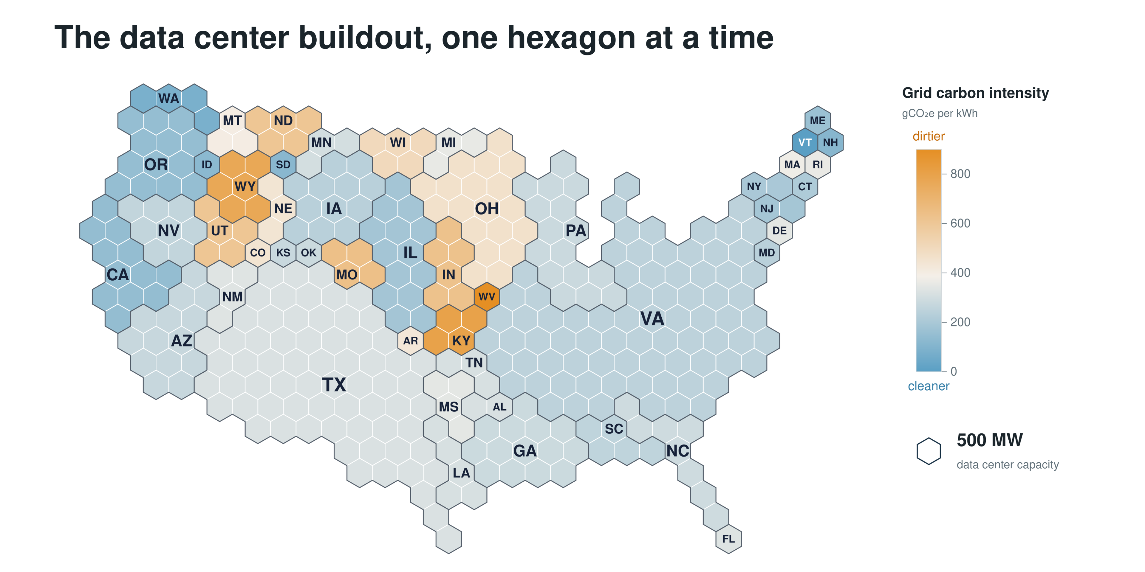 A map of the united states shows emissions intensity by region for AI prompts
