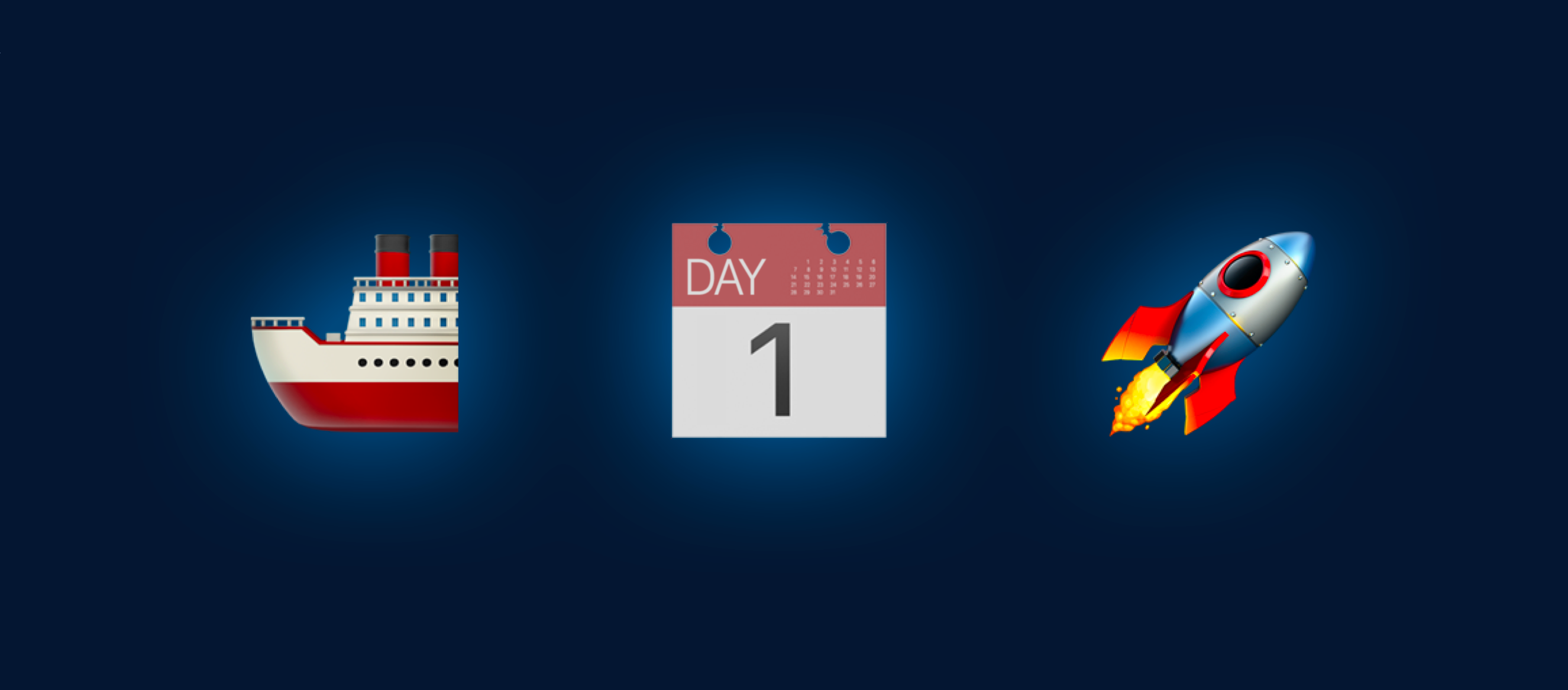 Illustration of a ship emoji, day one emoji, and rocket emoji