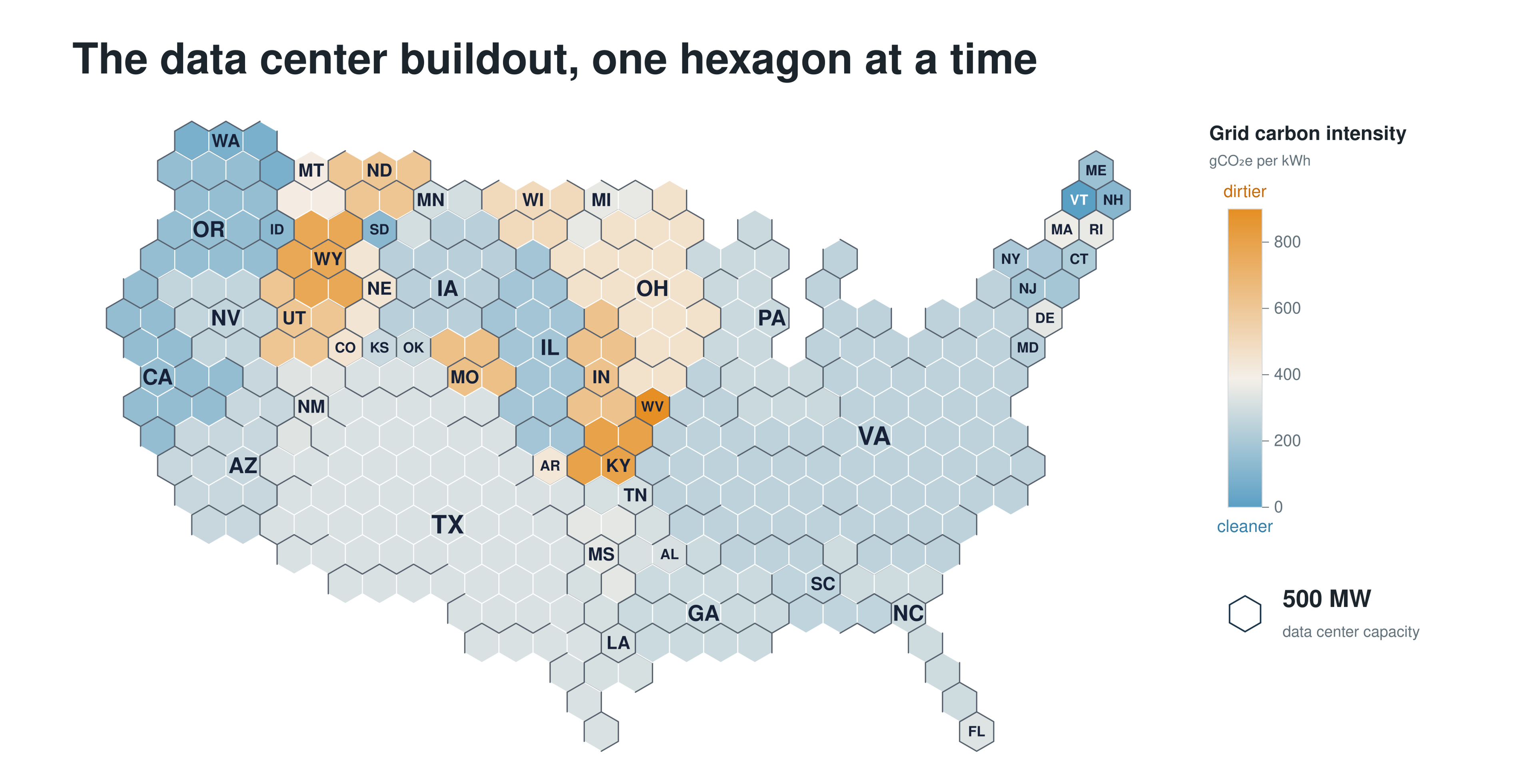 A map of the united states shows emissions intensity by region for AI prompts