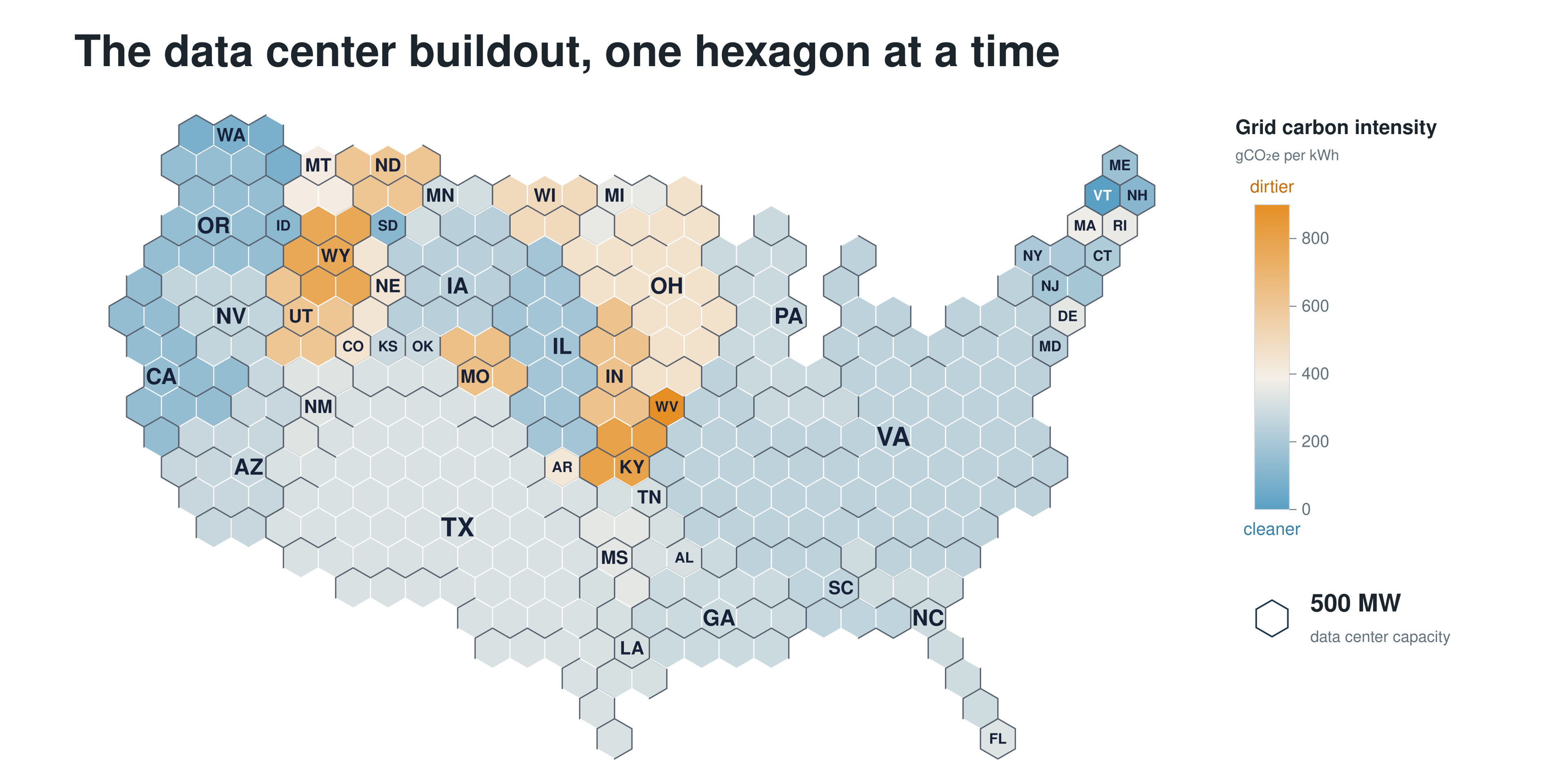 A map of the united states shows emissions intensity by region for AI prompts