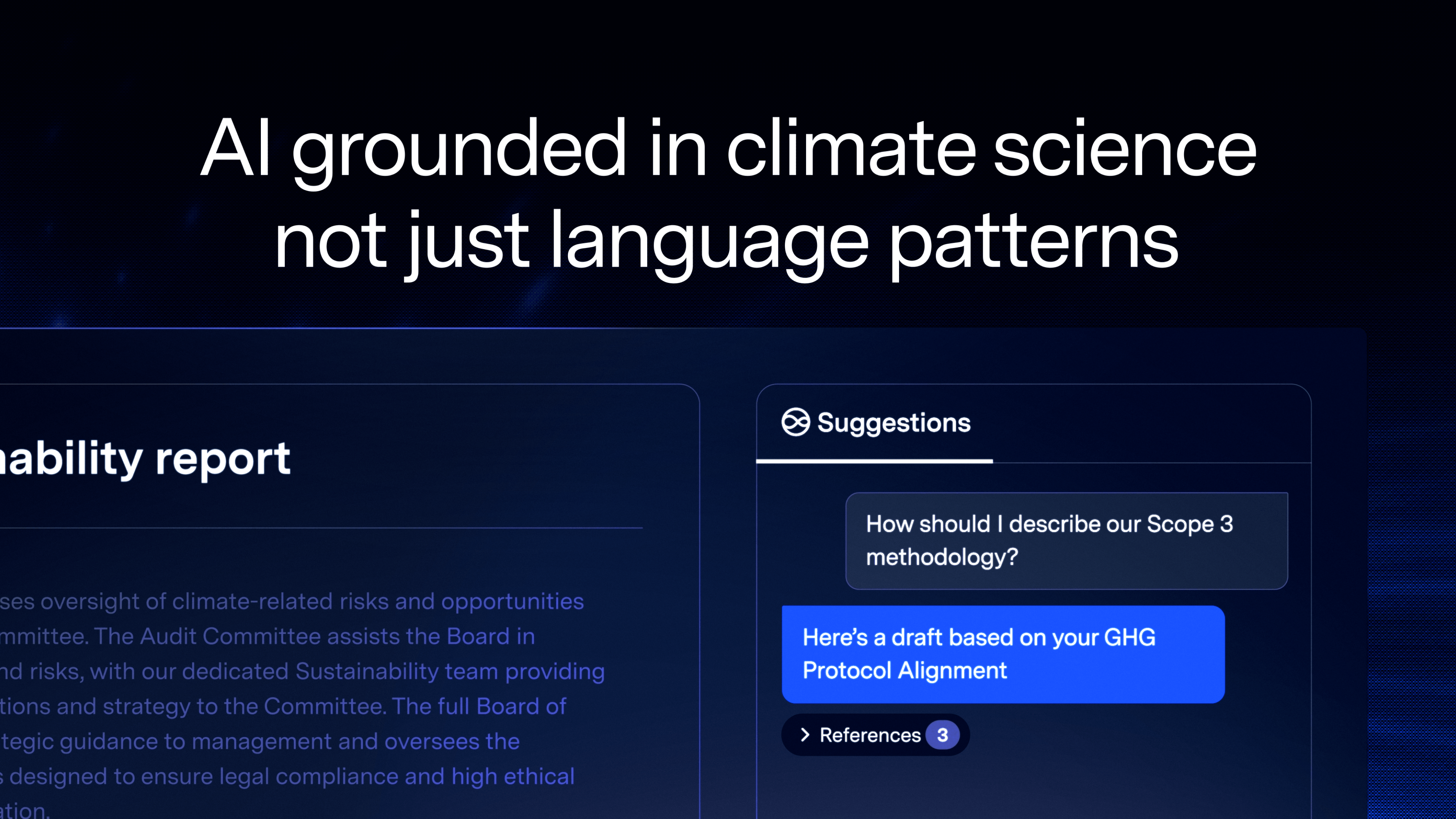 Image says: "AI trained on climate science, not just language patterns"
