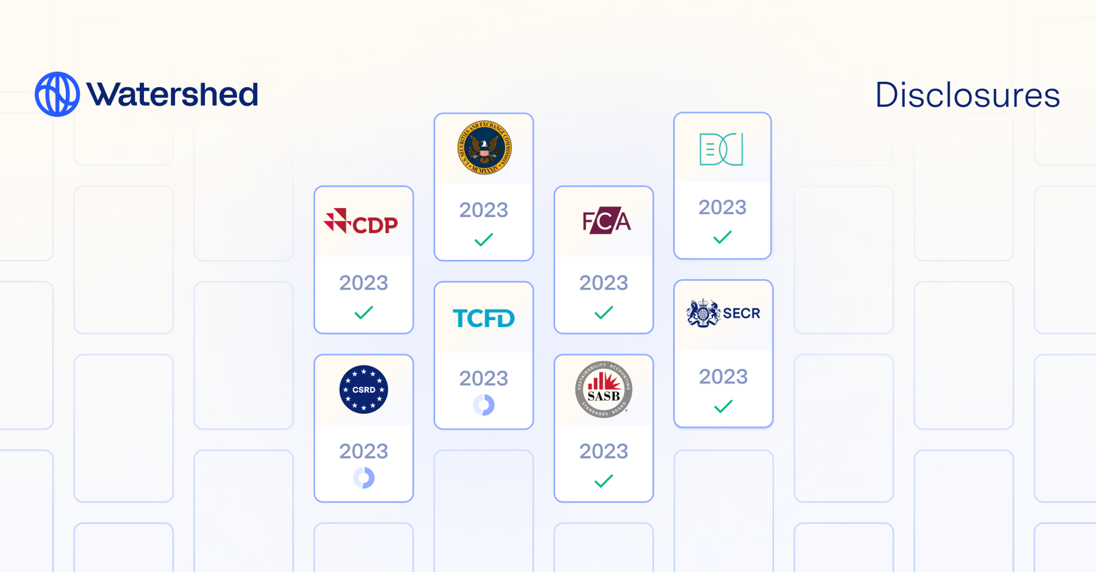Collection of reporting logos with Watershed Disclosure text