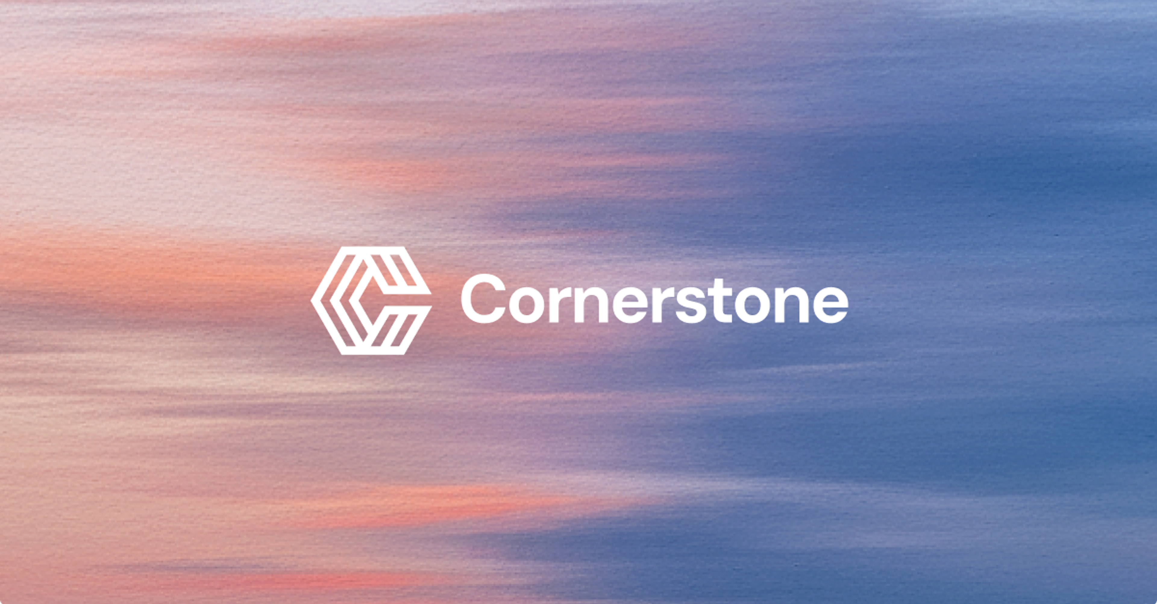 The Cornerstone logo on a blended pink and blue background