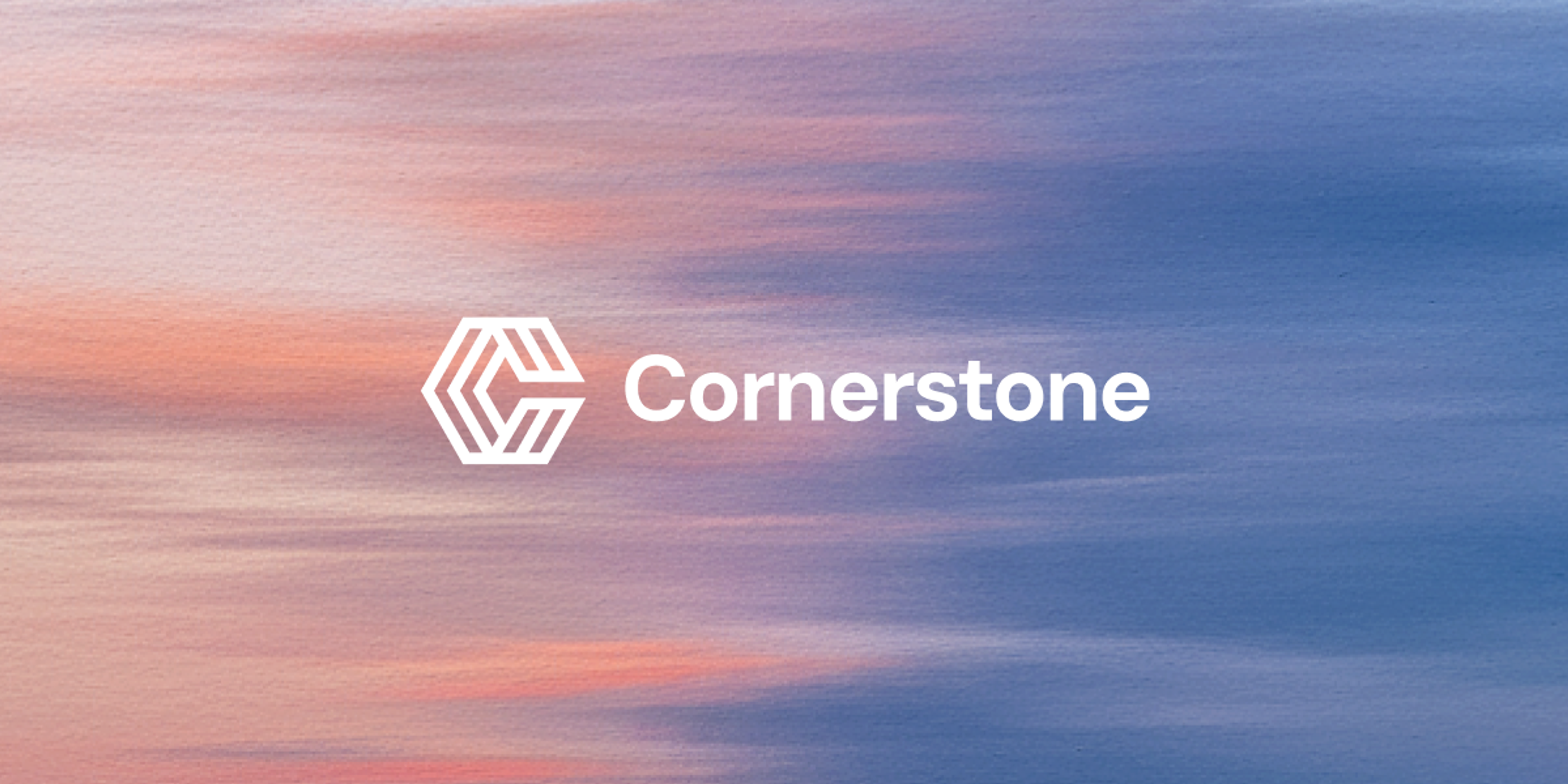 The Cornerstone logo on a blended pink and blue background