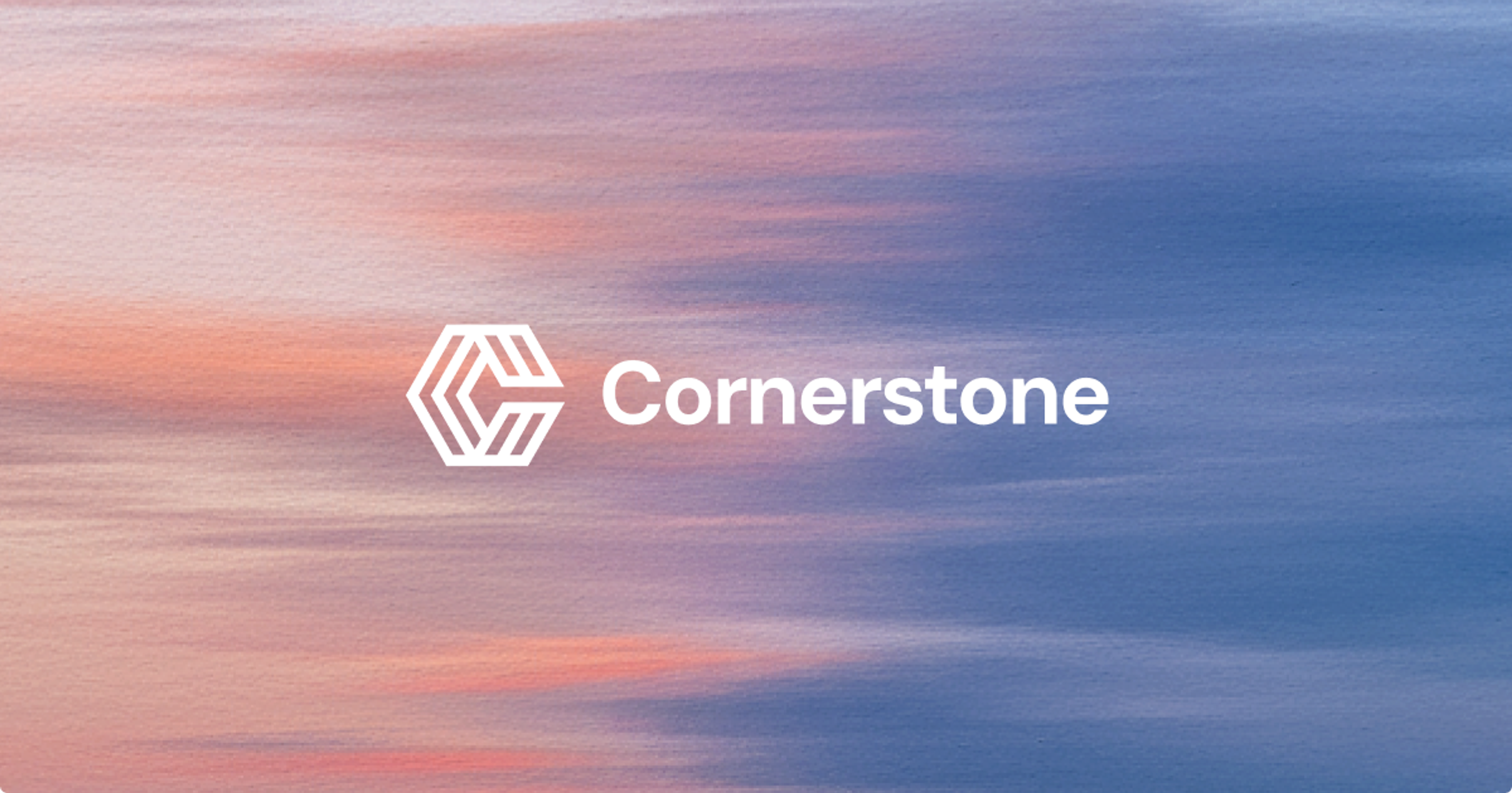 The Cornerstone logo on a blended pink and blue background