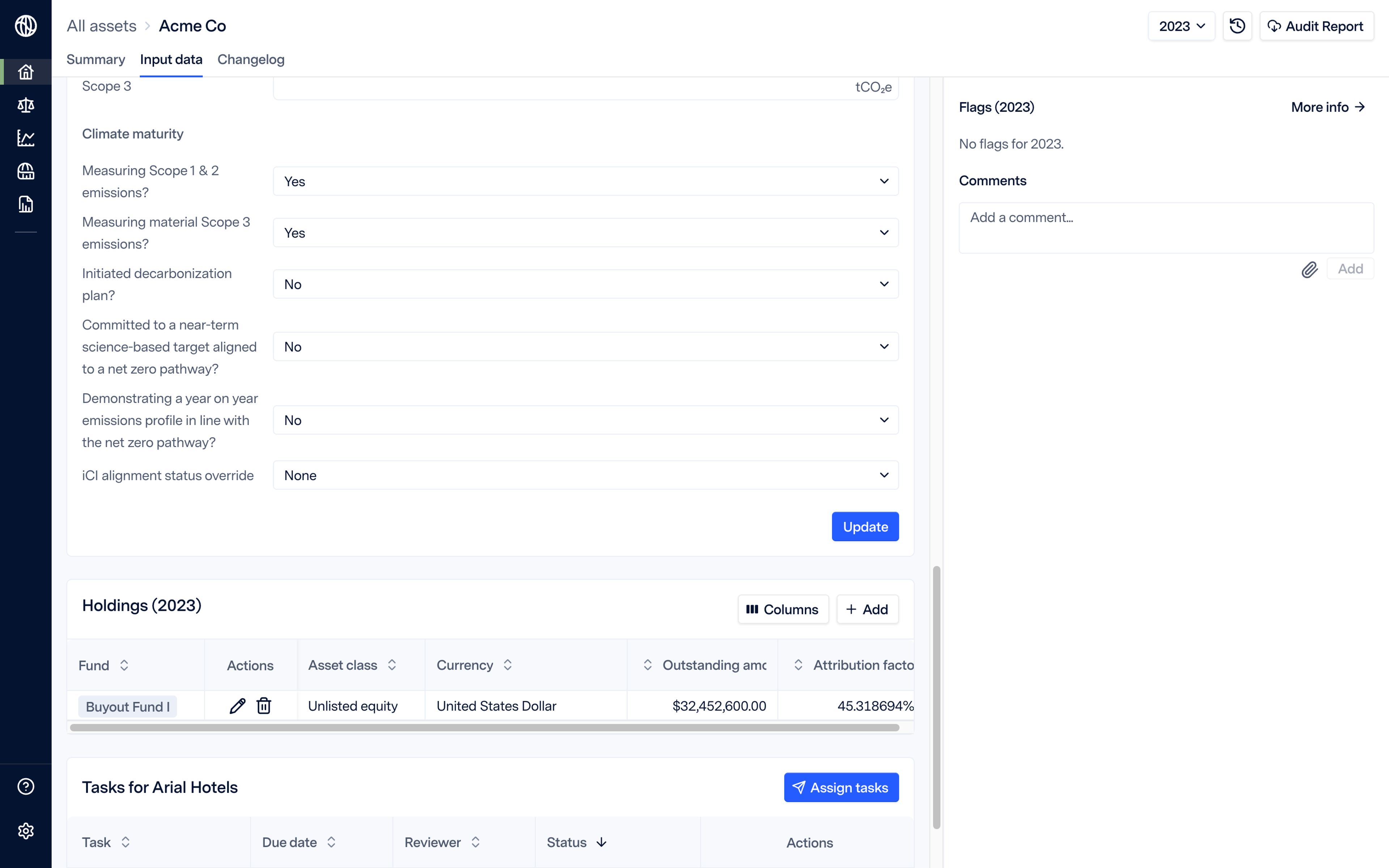 screenshot showing an asset's climate maturity survey