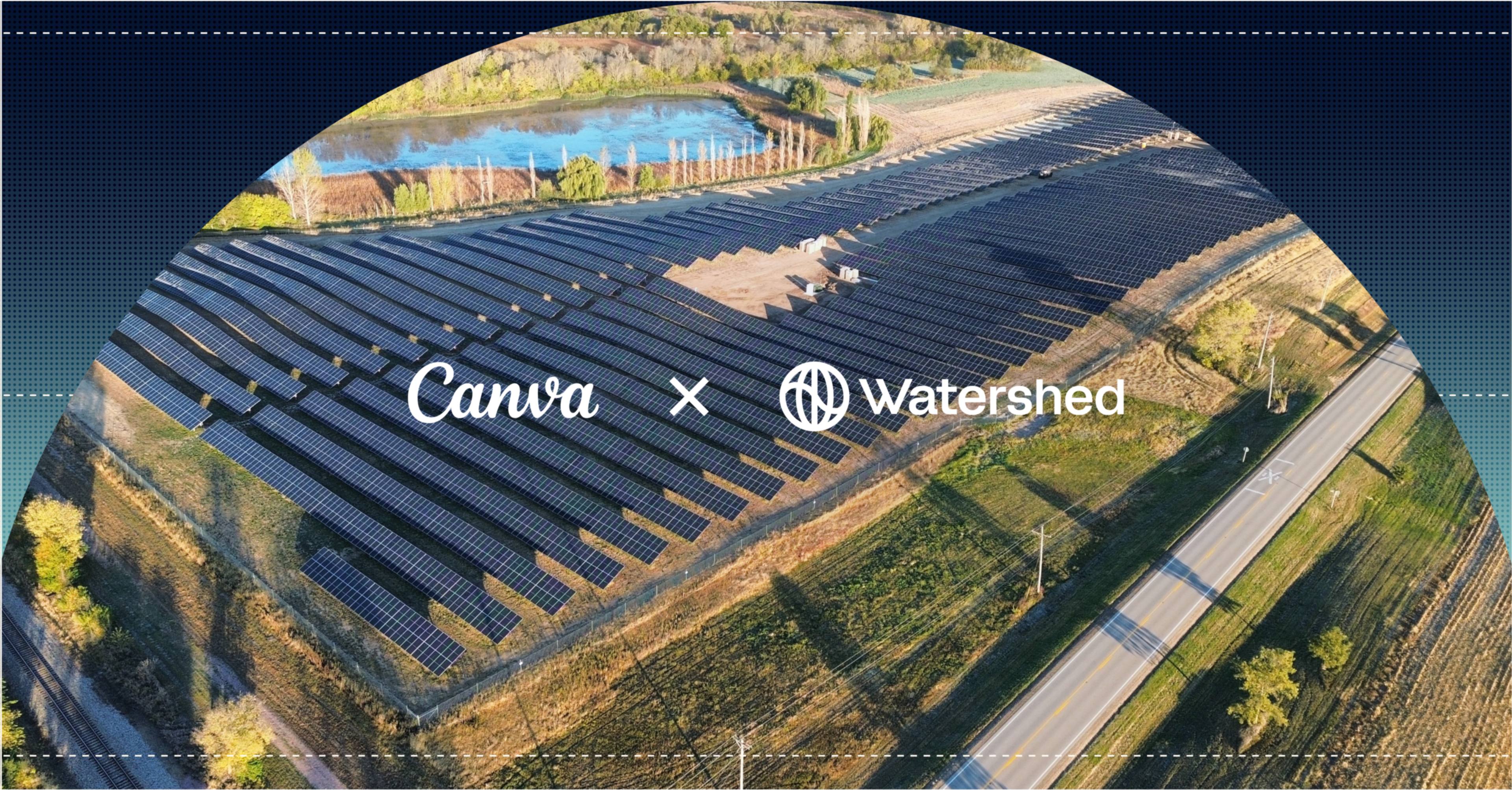 Canva and Watershed logos superimposed on a solar farm