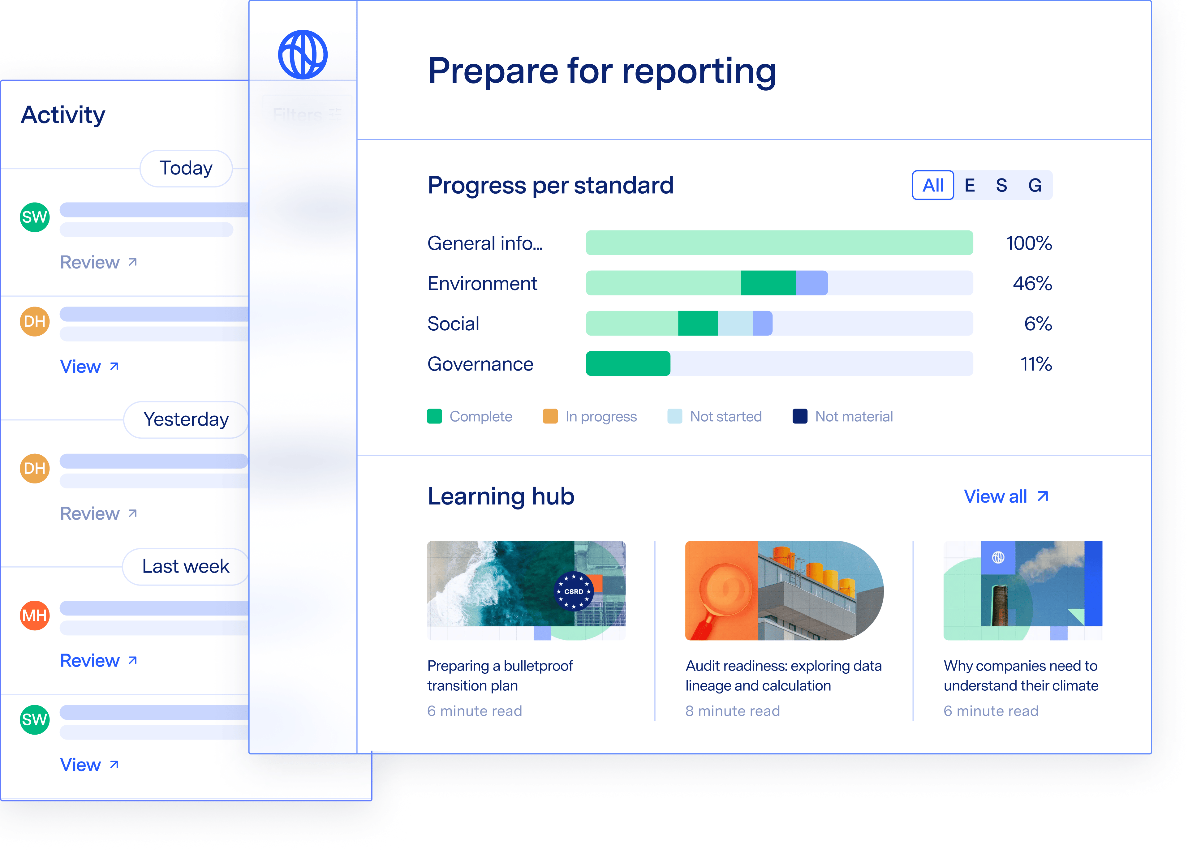 Prepare for reporting activity