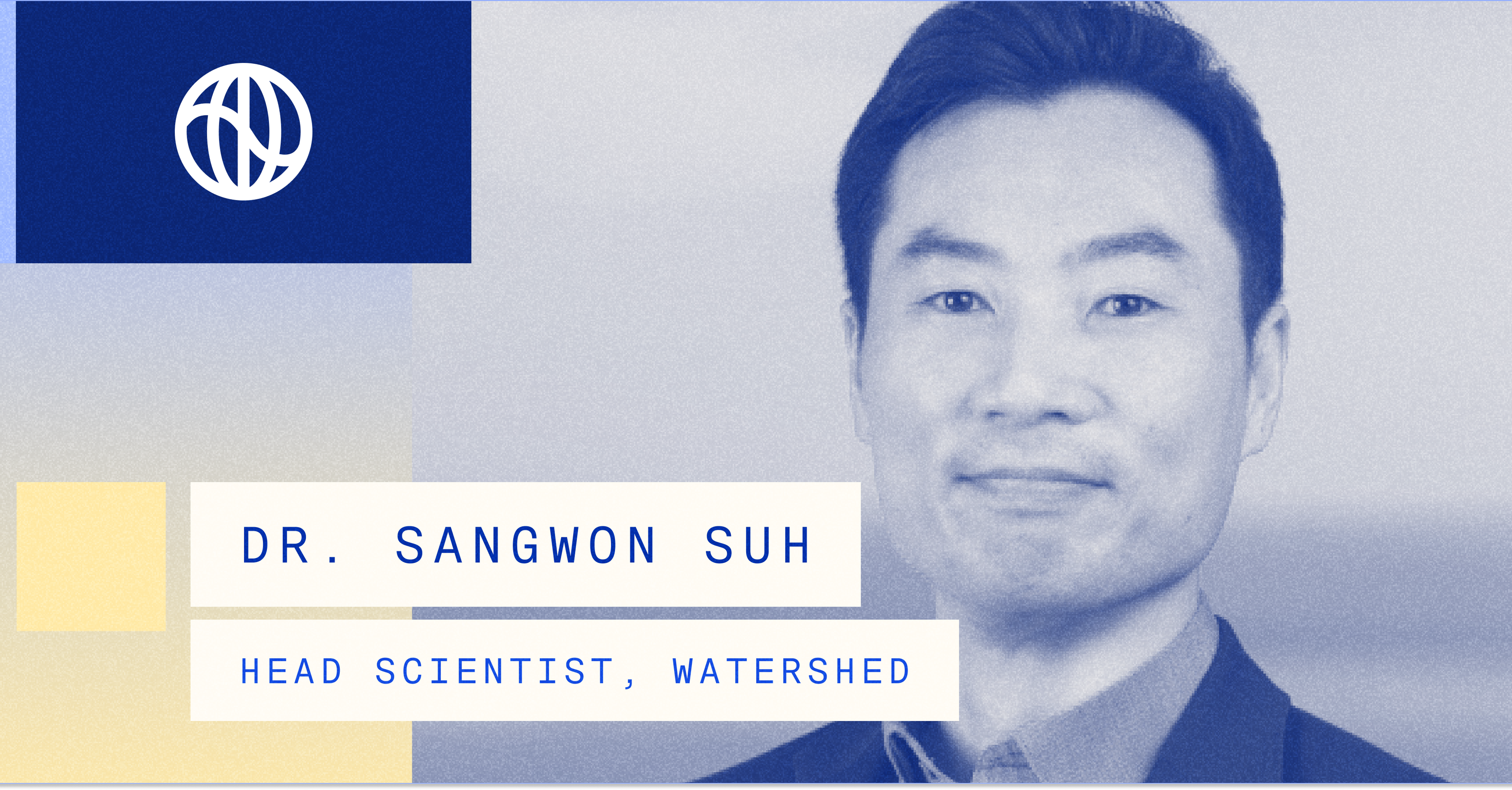  Portrait of Sangwon Suh with nametag and Watershed logo
