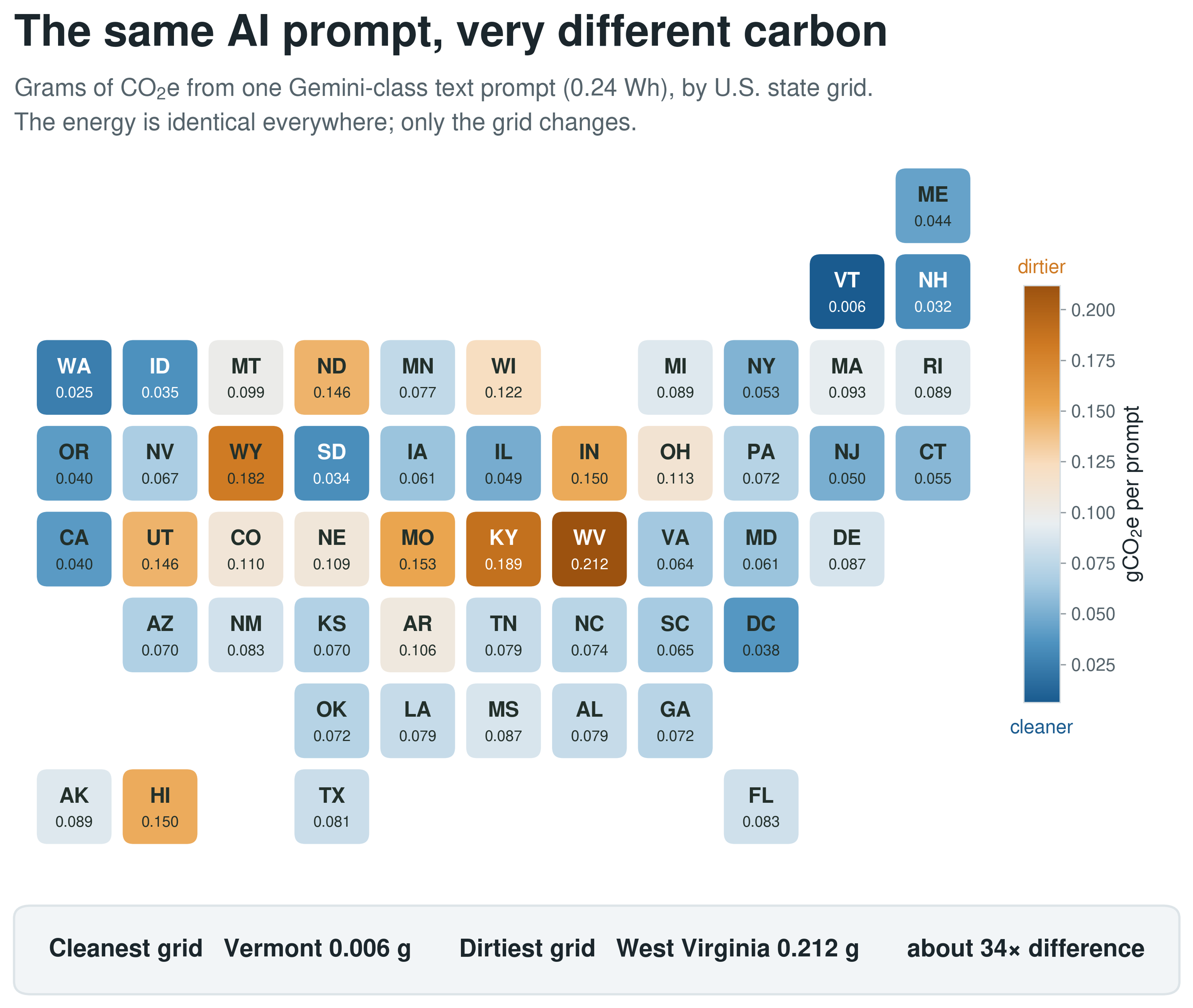 Image shows varying intensities by state in a map of the united states