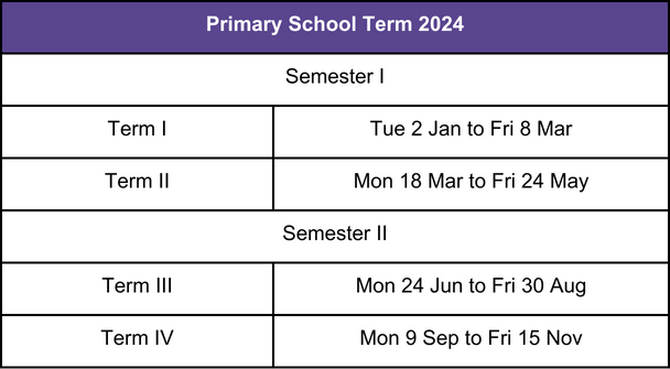 2024 MOE Primary School Holiday Dates