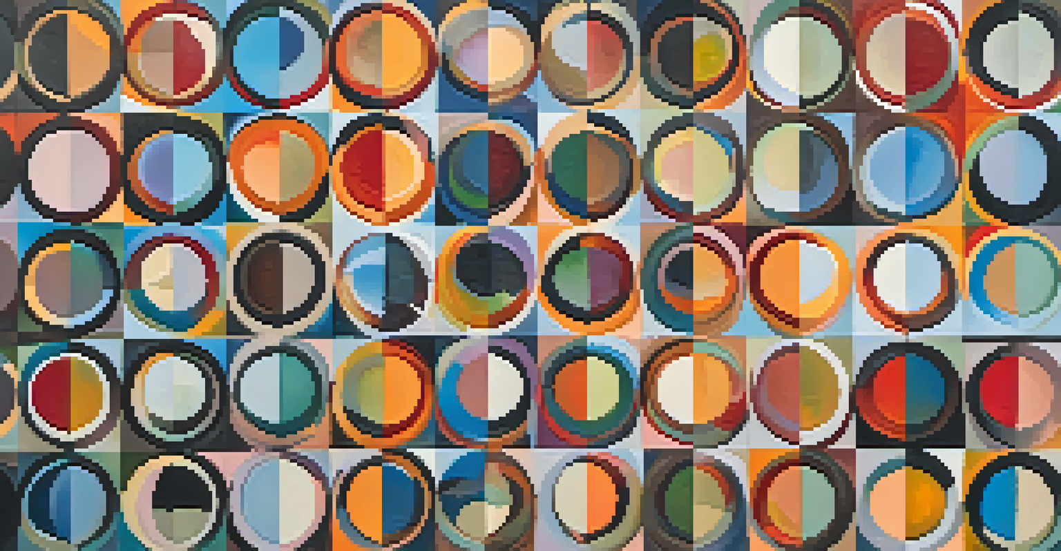 An abstract illustration of intersectionality with overlapping colorful circles representing race, gender, class, and environmental issues against a soft gradient background.