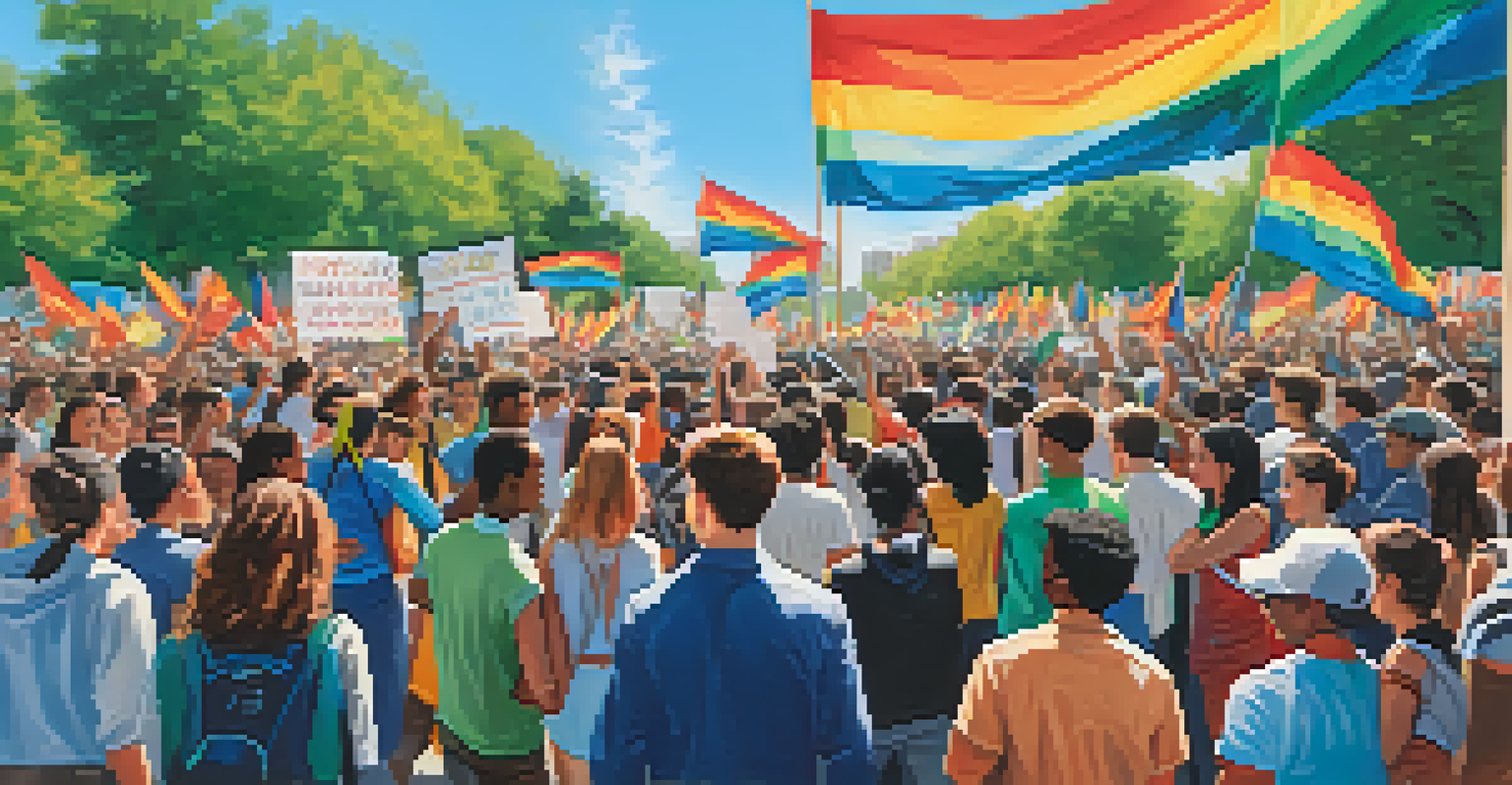 Students participating in an outdoor rally advocating for diversity and inclusion on a university campus.