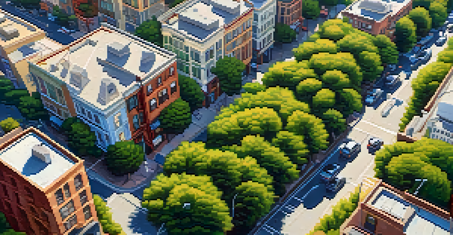 An aerial view of a San Francisco street showing the heat island effect, with warm urban areas contrasting with cooler green spaces.