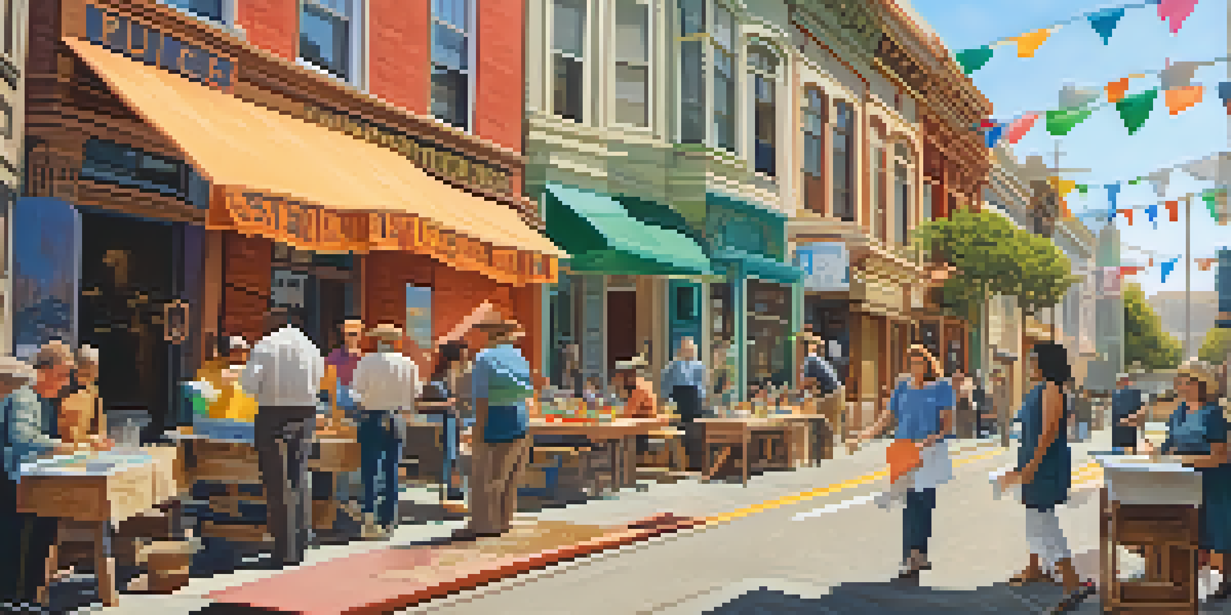 A community workshop in San Francisco with locals sharing stories and engaging in preservation activities, surrounded by vintage buildings.