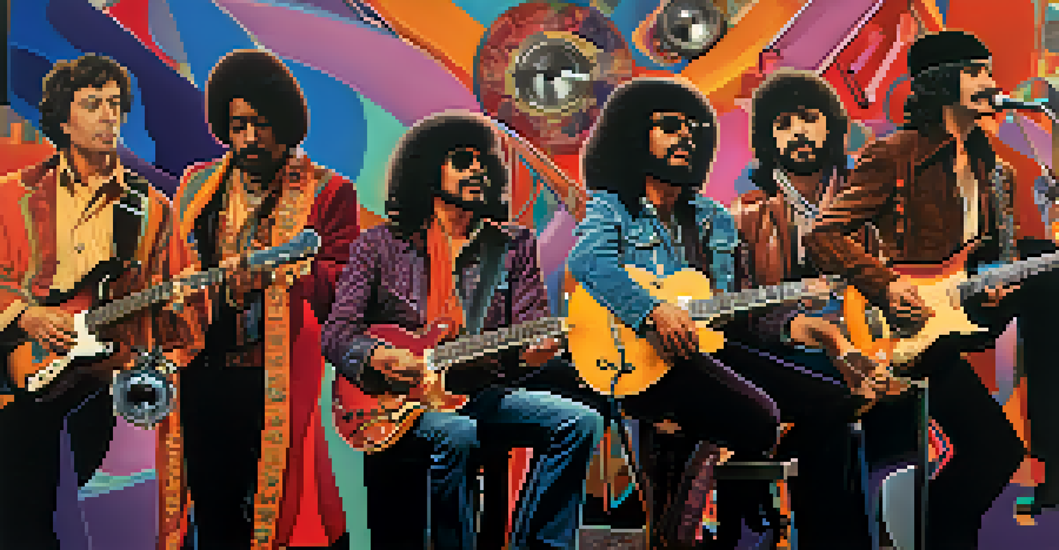 A collage of diverse 1970s musicians in San Francisco, showcasing different musical styles.