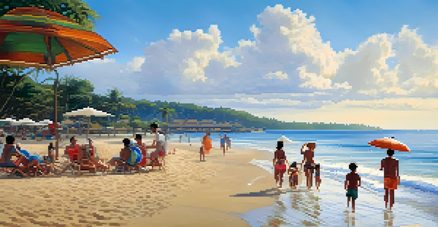 A family having fun at Nusa Dua Beach with children playing in the water and parents relaxing.