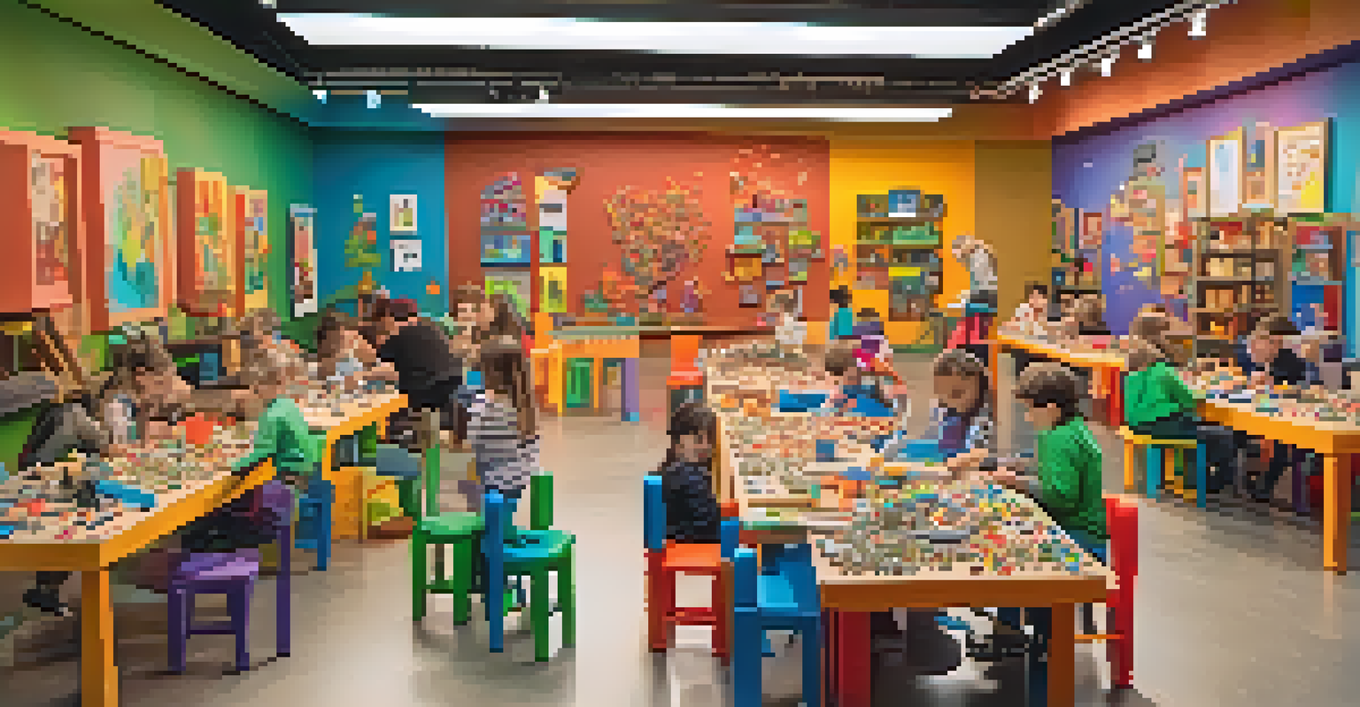 Children creating stop-motion animations in a colorful workshop at the Children's Creativity Museum.