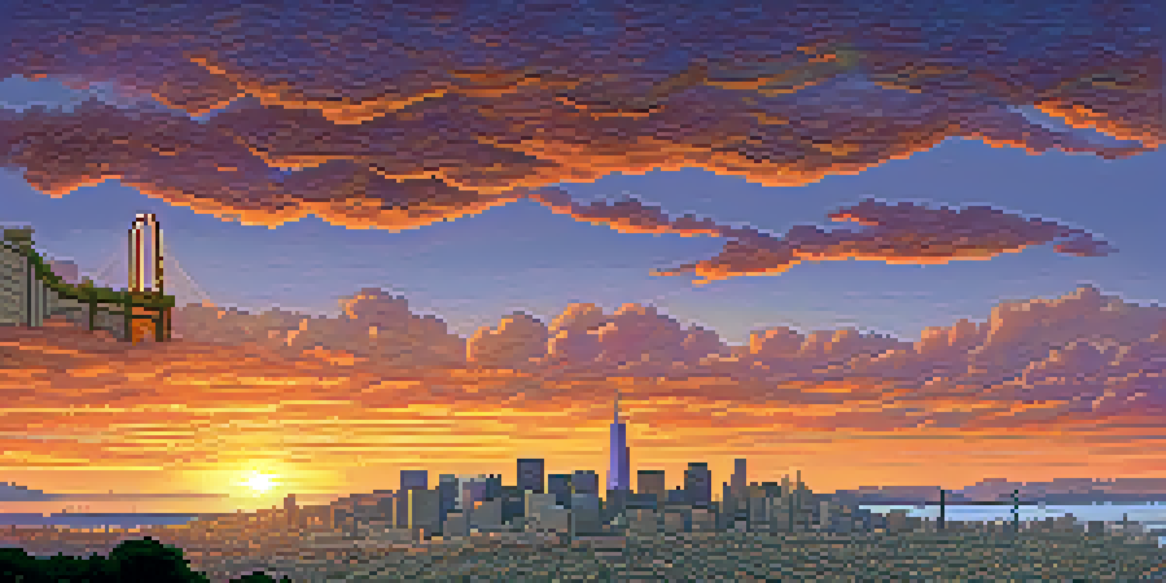 A panoramic view of San Francisco's skyline at sunset, with solar panels on rooftops and the Golden Gate Bridge in the distance.