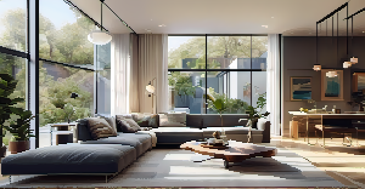A modern interior of a San Francisco home with an open-plan living space, large windows, contemporary furniture, and plants, filled with natural light.
