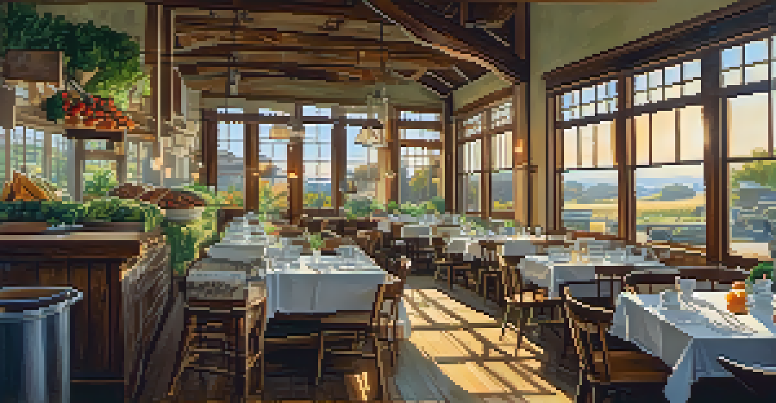 A rustic restaurant table set with fresh seasonal produce and artisanal dishes, bathed in warm sunlight.