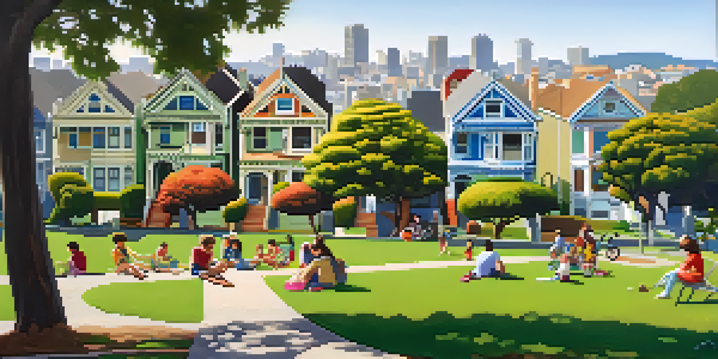 A park in Visitacion Valley with families picnicking and children playing.