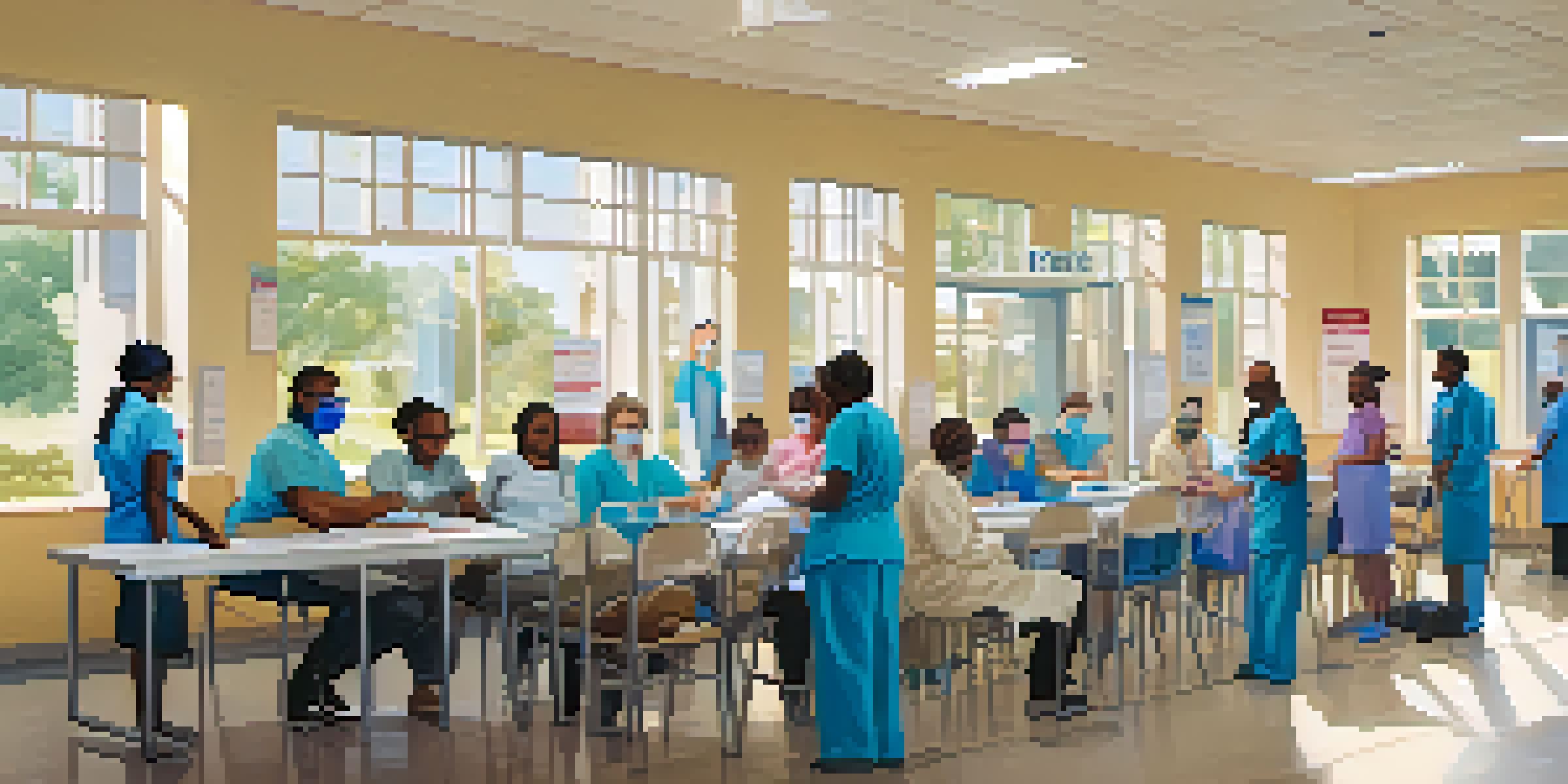 A community vaccination clinic with people of different ages and backgrounds receiving vaccines from healthcare professionals in a bright and welcoming environment.