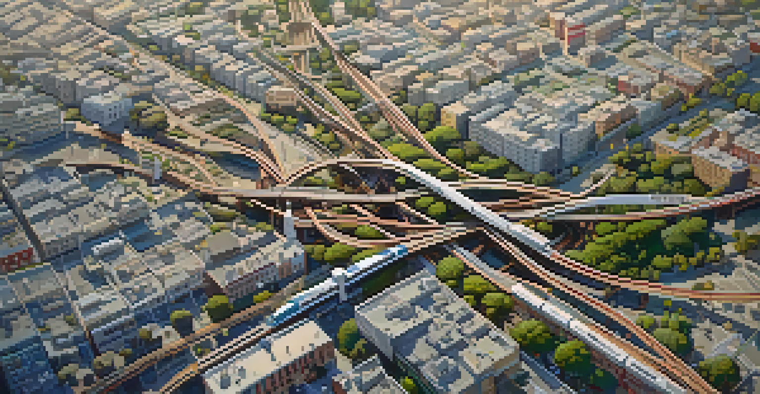 An aerial view of San Francisco displaying transit networks, including BART and Muni routes, surrounded by urban landscapes.