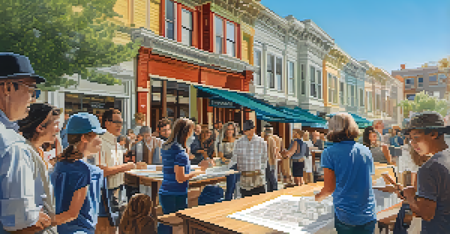 A community meeting about historic preservation in San Francisco with residents discussing blueprints and models.