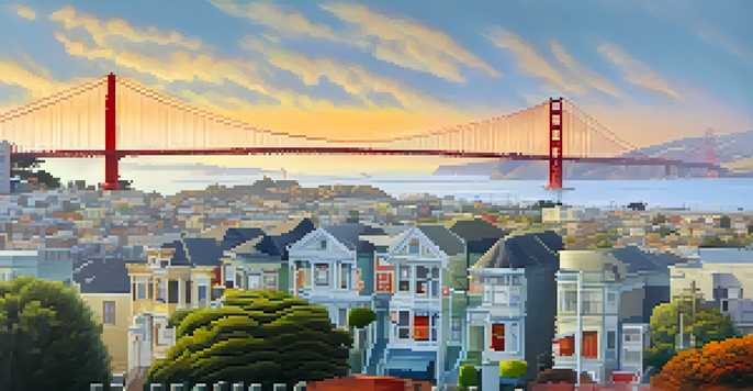A panoramic view of San Francisco illustrating the contrast between the sunny Mission District and the foggy Richmond District, with the Golden Gate Bridge in the background.