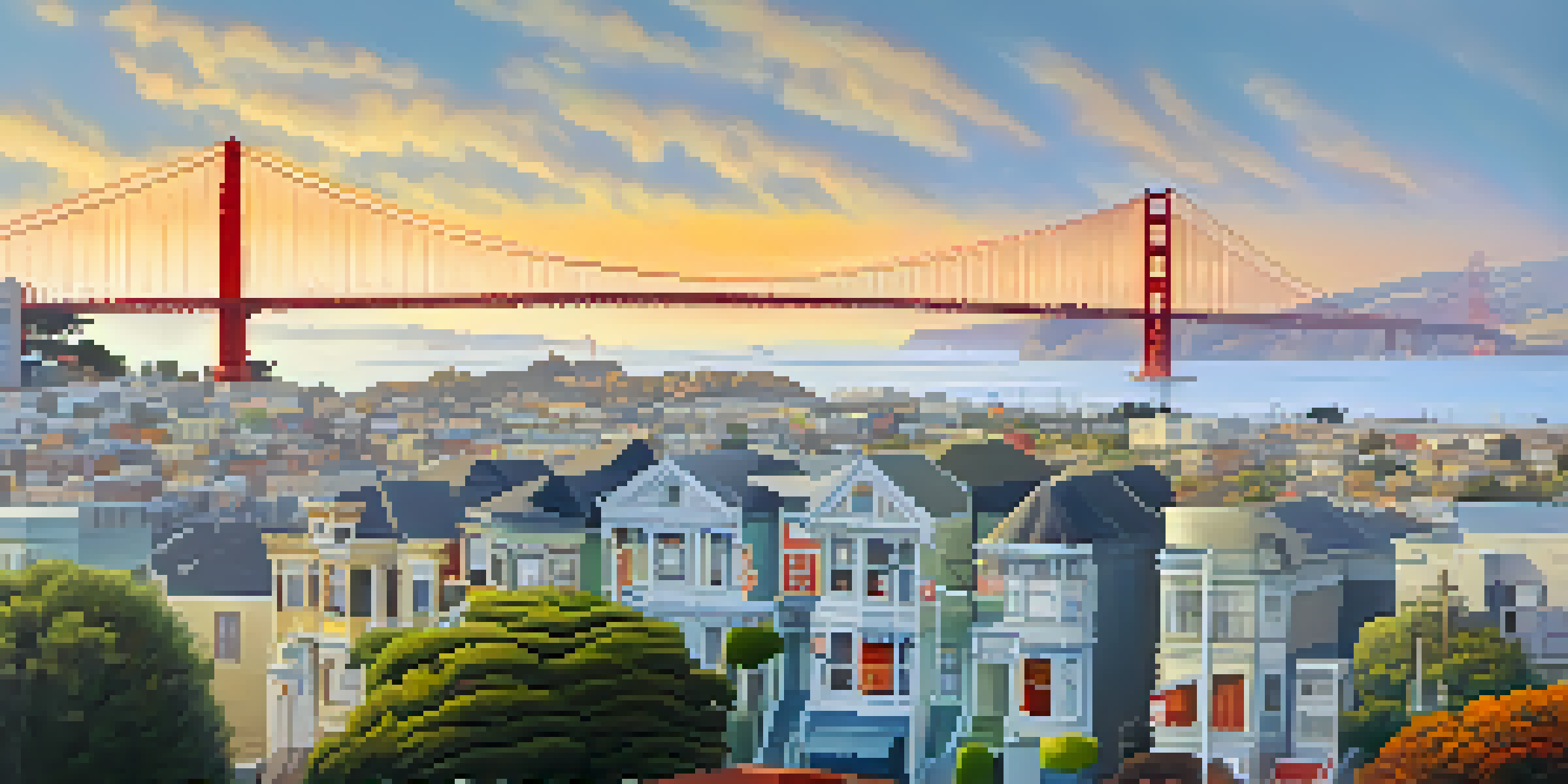 A panoramic view of San Francisco illustrating the contrast between the sunny Mission District and the foggy Richmond District, with the Golden Gate Bridge in the background.