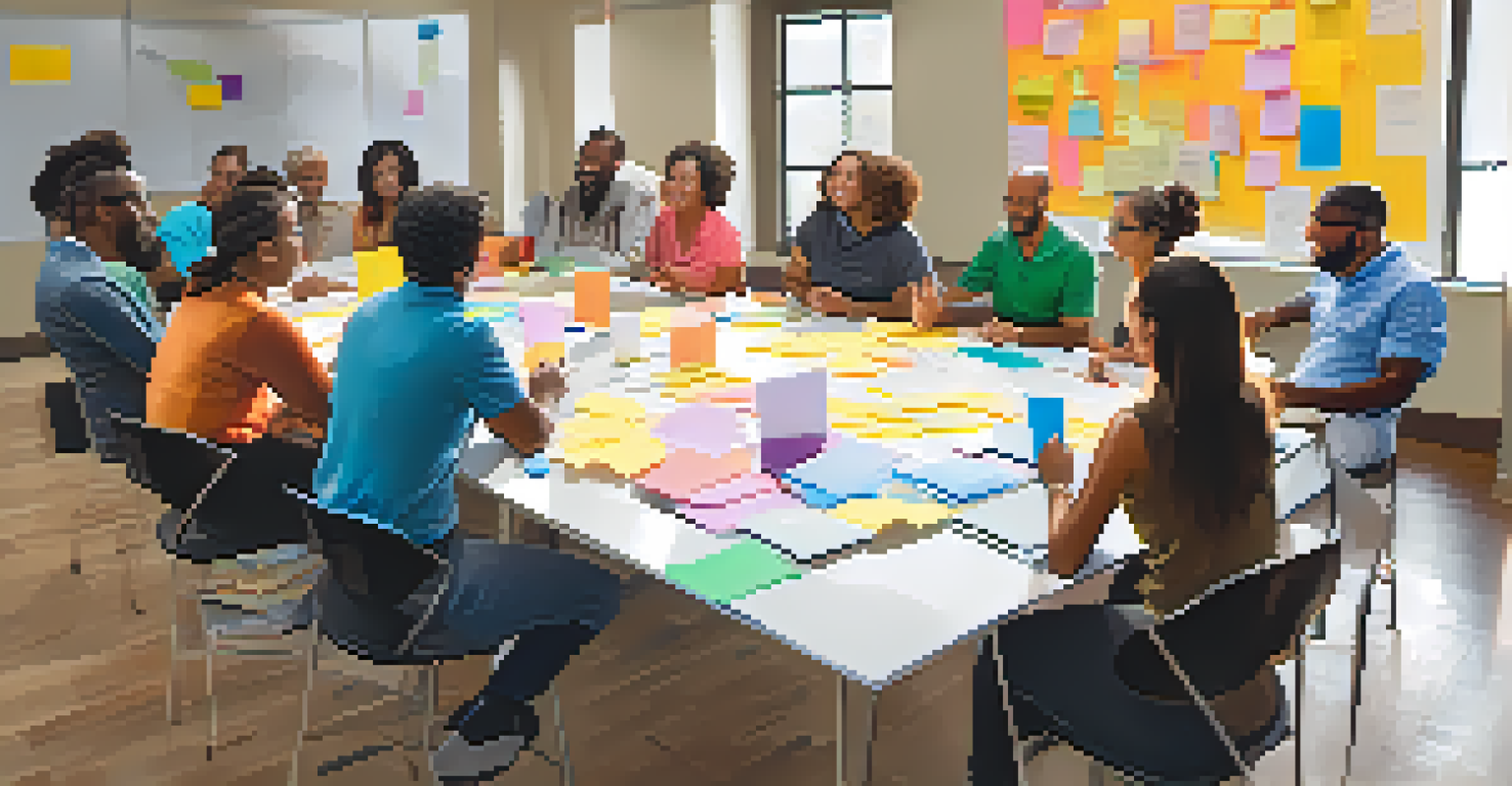 A community meeting with people brainstorming ideas on a whiteboard, showcasing collaboration and civic engagement.