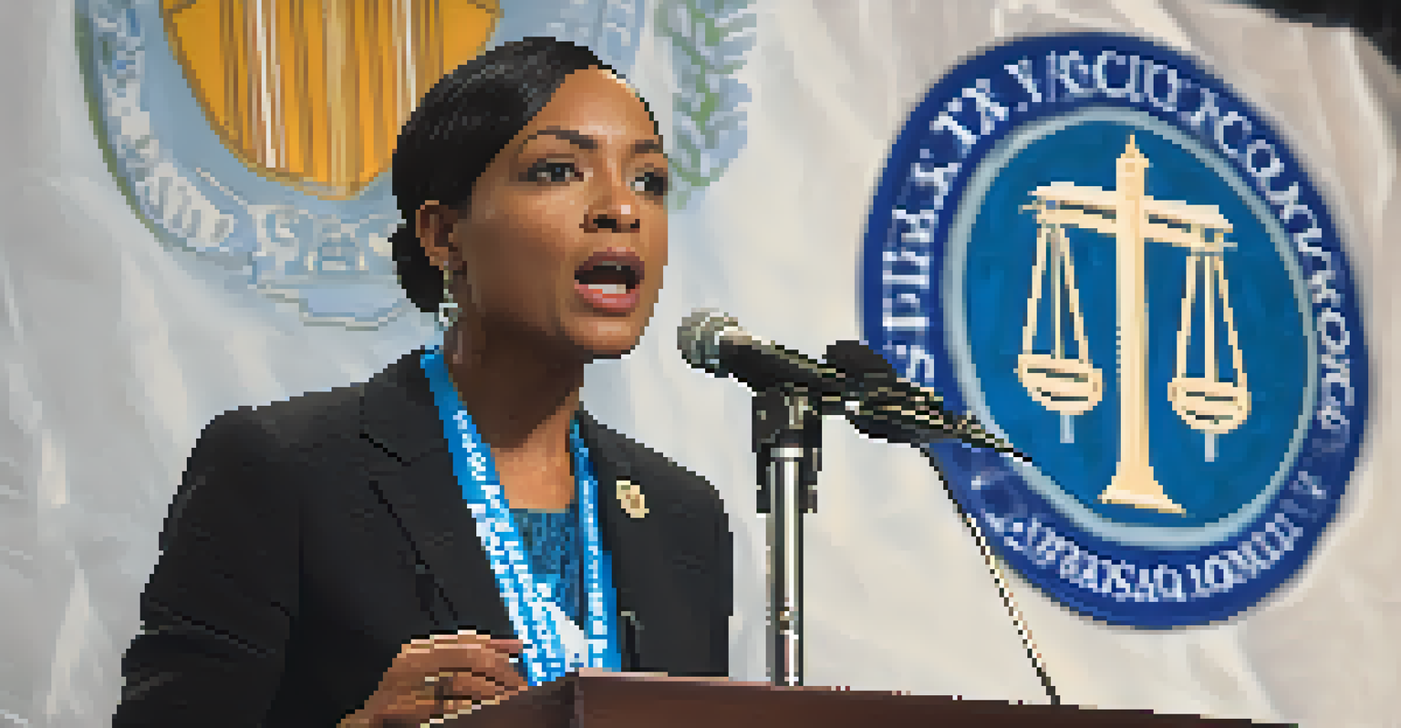 A city council member speaking passionately at a podium with the San Francisco city seal in the background, surrounded by notes and papers.