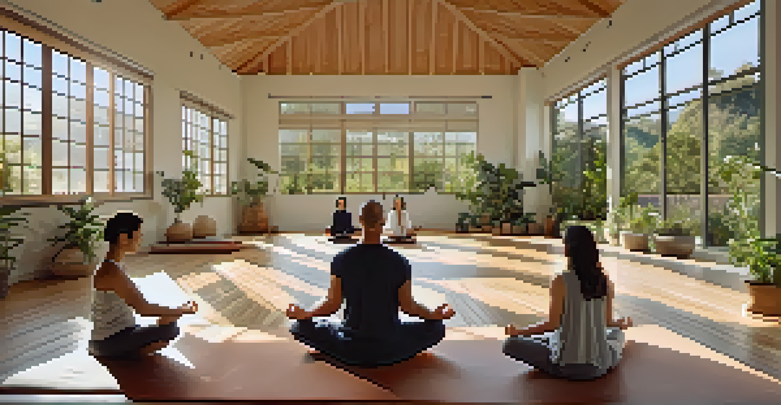 A diverse group of individuals meditating in a peaceful Zen meditation center in San Francisco, with soft natural light and calming decor.
