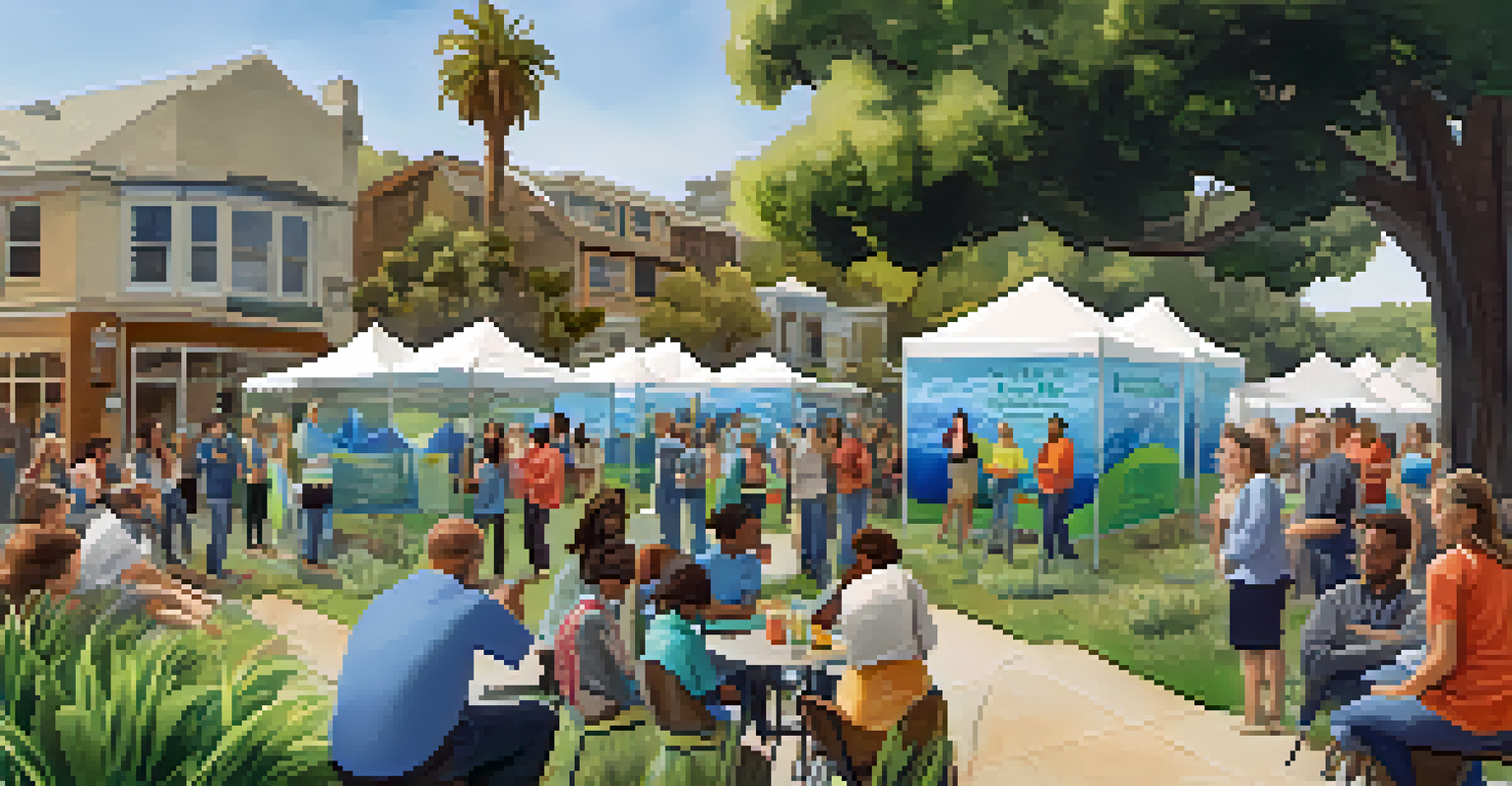 A community workshop in San Francisco on water conservation, with diverse residents engaging in discussions and demonstrations of sustainable practices.