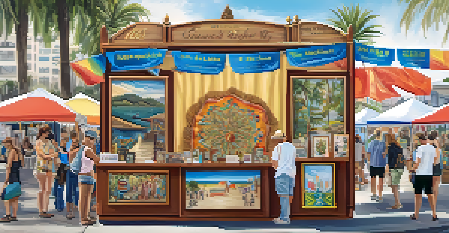 A vibrant booth at the North Beach Festival displaying local artists' crafts and paintings.